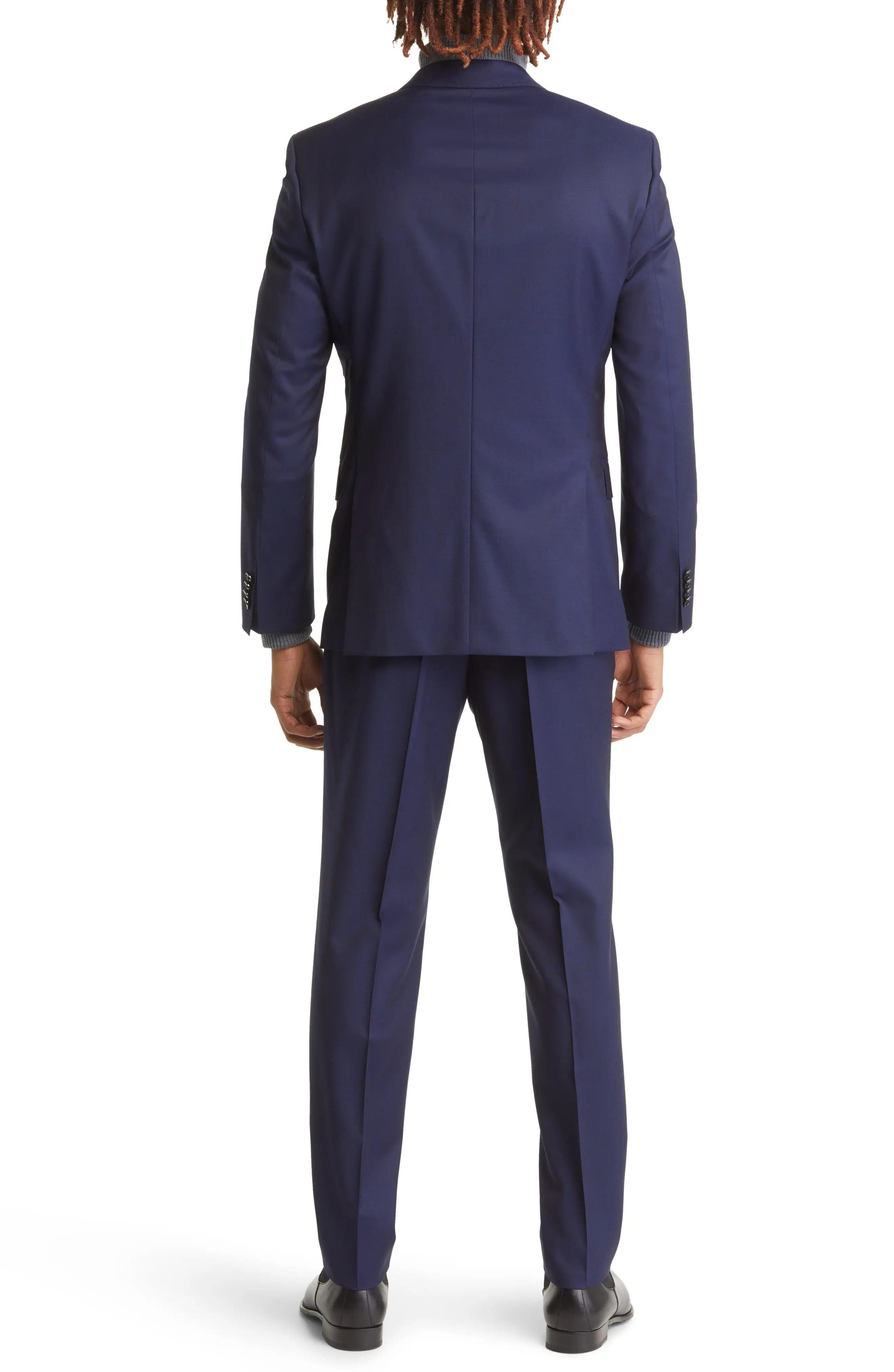 aesido Navy 2 Piece Double Button Business Casual Men Suit (Blazer+Pants)