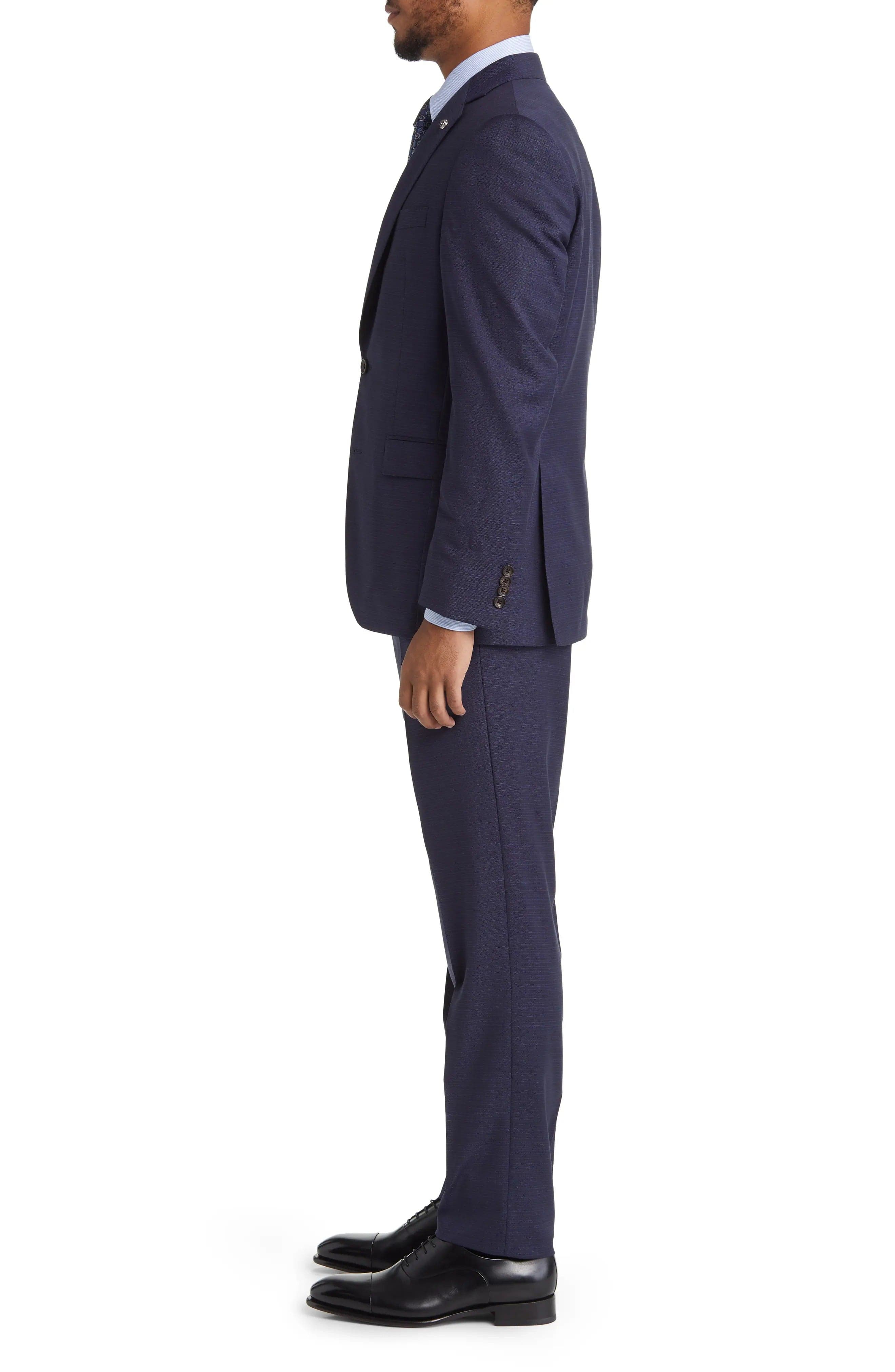 aesido Navy 2 Piece Double Button Business Casual Slim Fit Men Suit