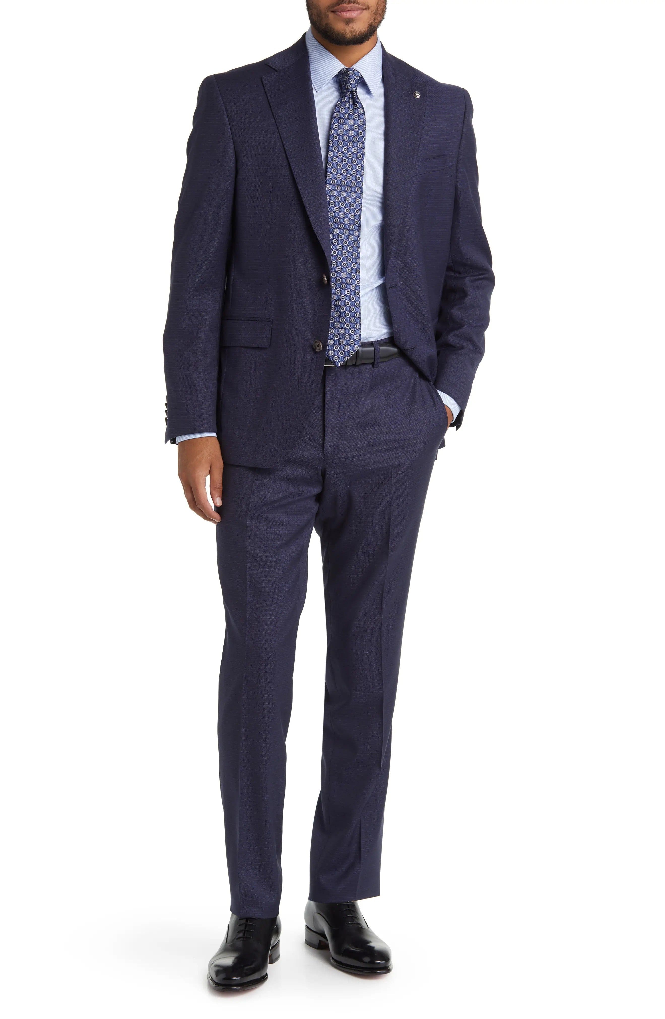 aesido Navy 2 Piece Double Button Business Casual Slim Fit Men Suit
