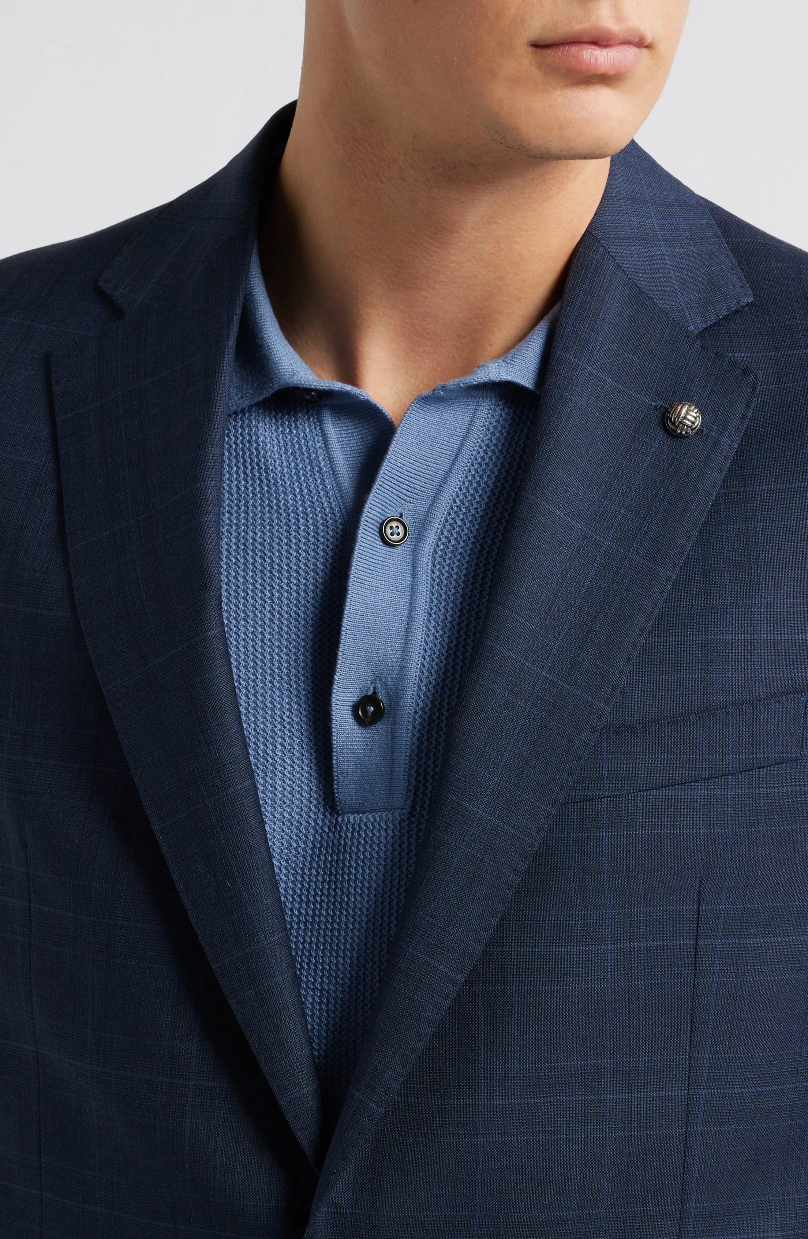 aesido Navy 2 Piece Plaid Double Button Business Casual Slim Fit Men Suit