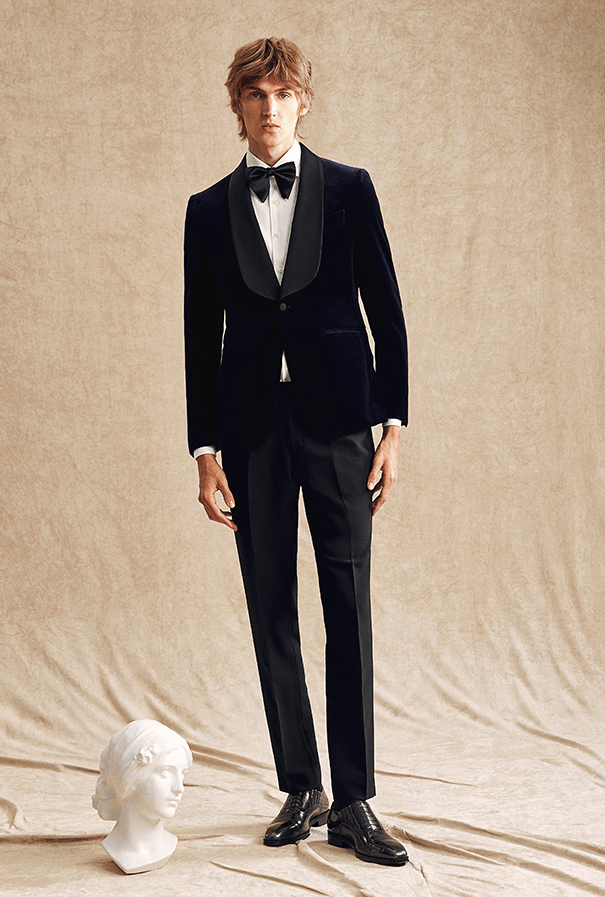 aesido Navy 2 Piece Velvet Shawl Lapel Single Button Men's Suit Business Slim Groom Wedding Suit