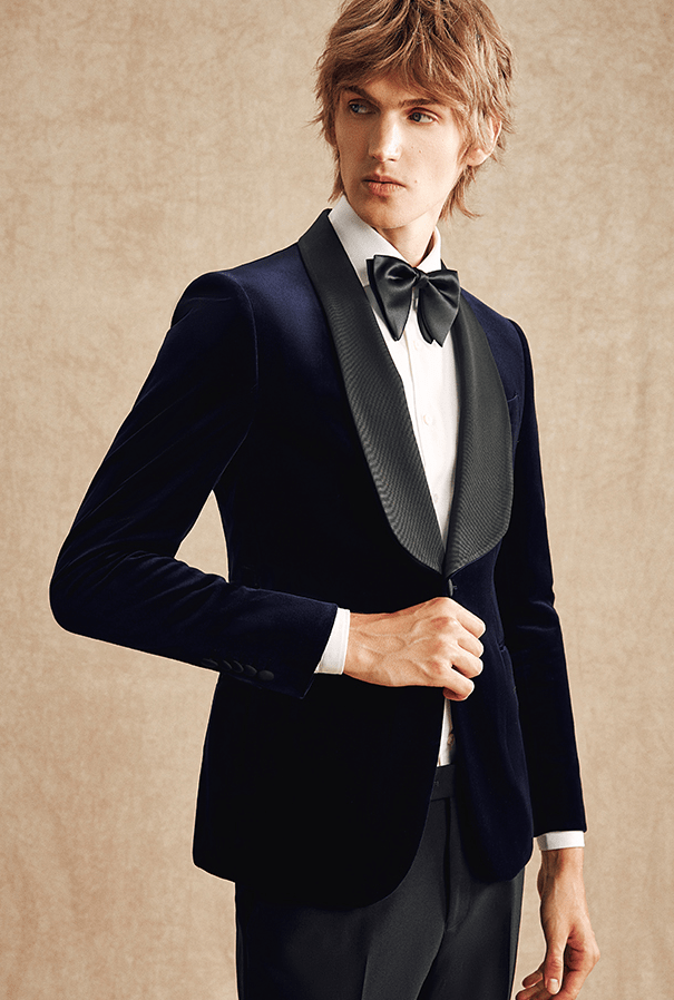 aesido Navy 2 Piece Velvet Shawl Lapel Single Button Men's Suit Business Slim Groom Wedding Suit