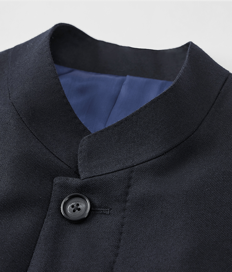 aesido Navy 2 Piece Zhongshan Suit Single Breasted Stand Collar Business Casual Men's Suit