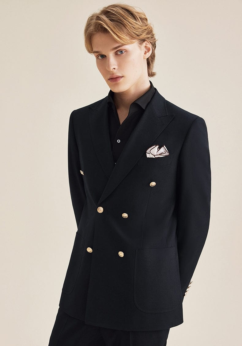 aesido Navy 3 Piece Double Breasted Business Men's Suit Groom Wedding Dress