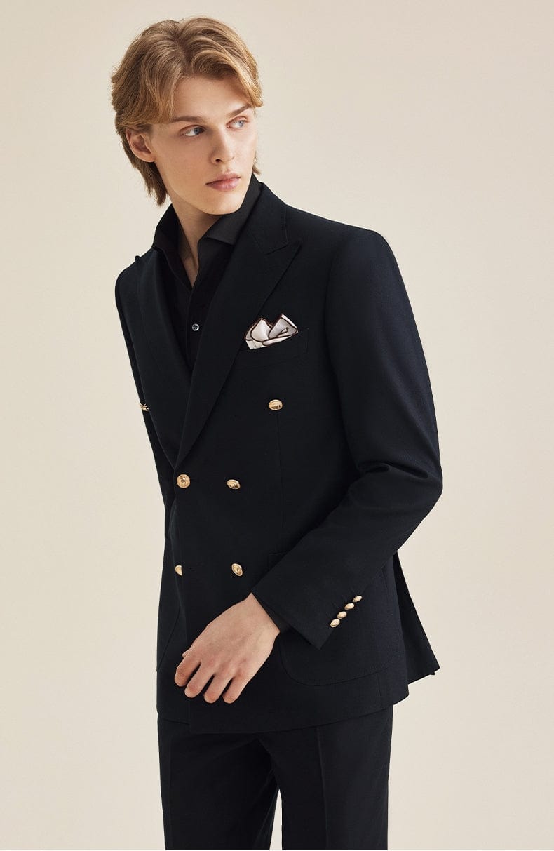 aesido Navy 3 Piece Double Breasted Business Men's Suit Groom Wedding Dress