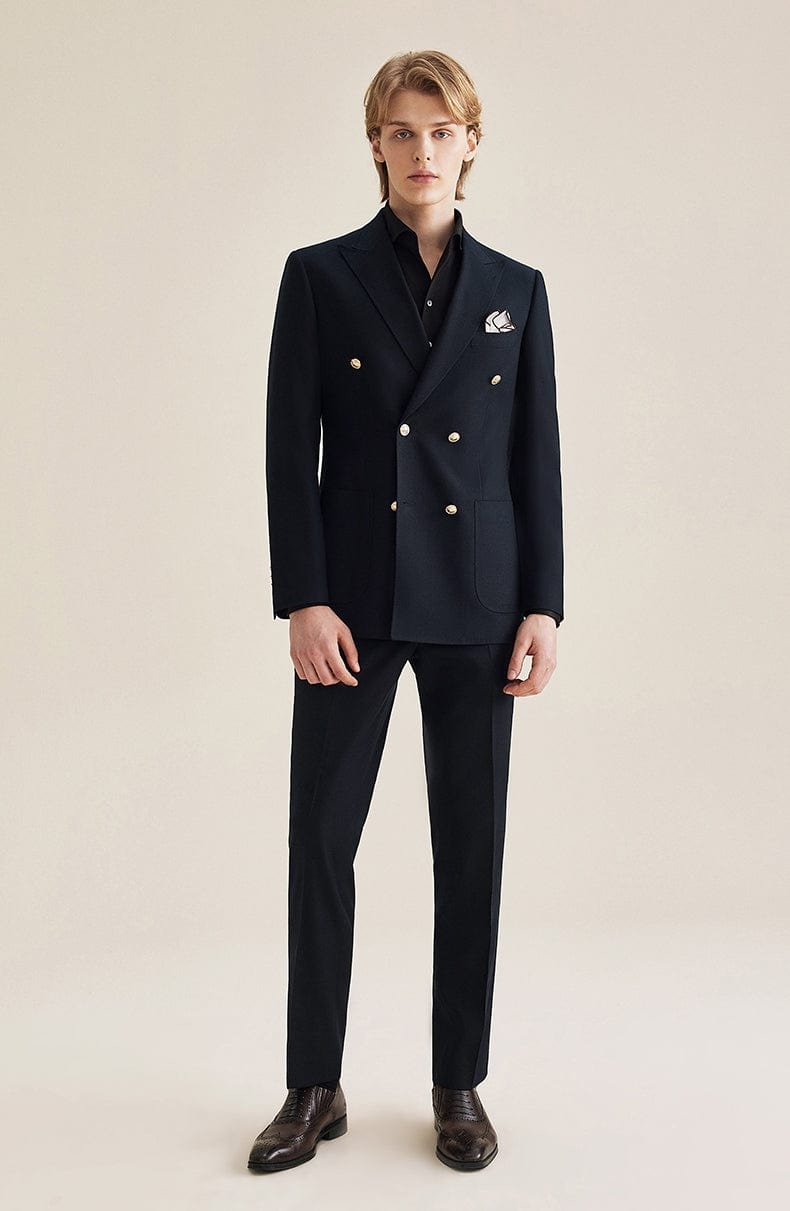 aesido Navy 3 Piece Double Breasted Business Men's Suit Groom Wedding Dress