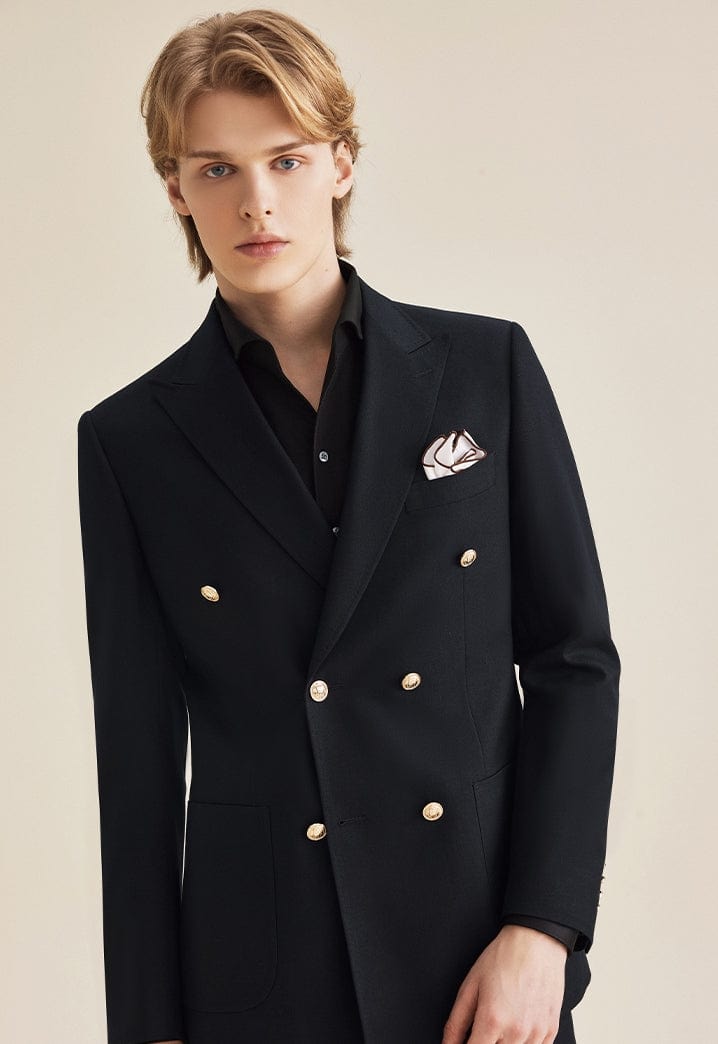 aesido Navy 3 Piece Double Breasted Business Men's Suit Groom Wedding Dress