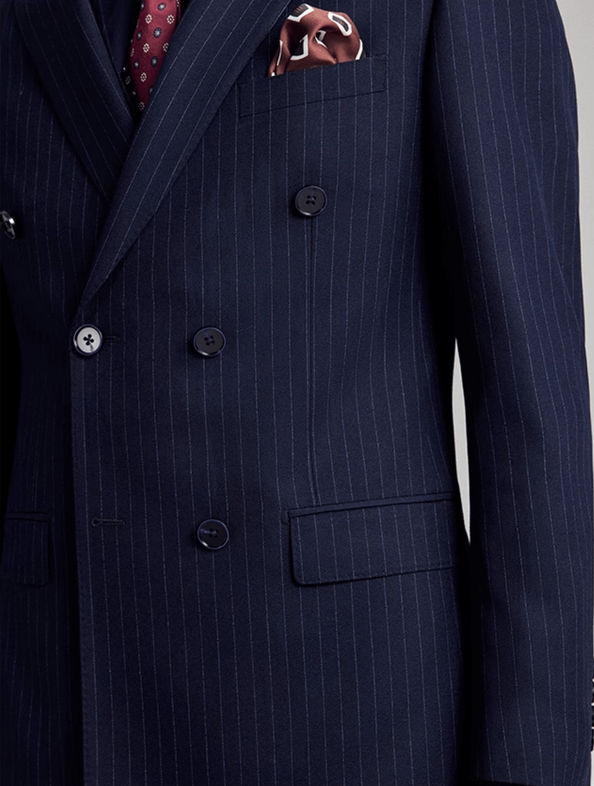 aesido Navy 3 Piece Double Breasted Business Slim Fit Men's Striped Suit Groom Wedding Dress