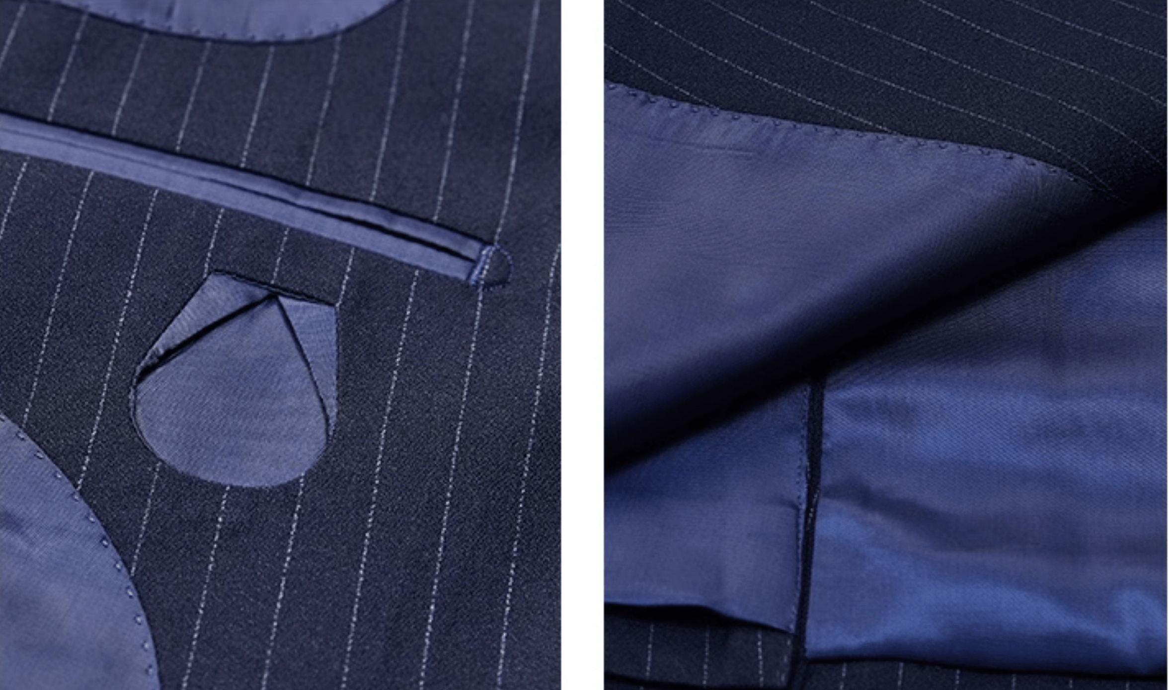 aesido Navy 3 Piece Double Breasted Business Slim Fit Men's Striped Suit Groom Wedding Dress