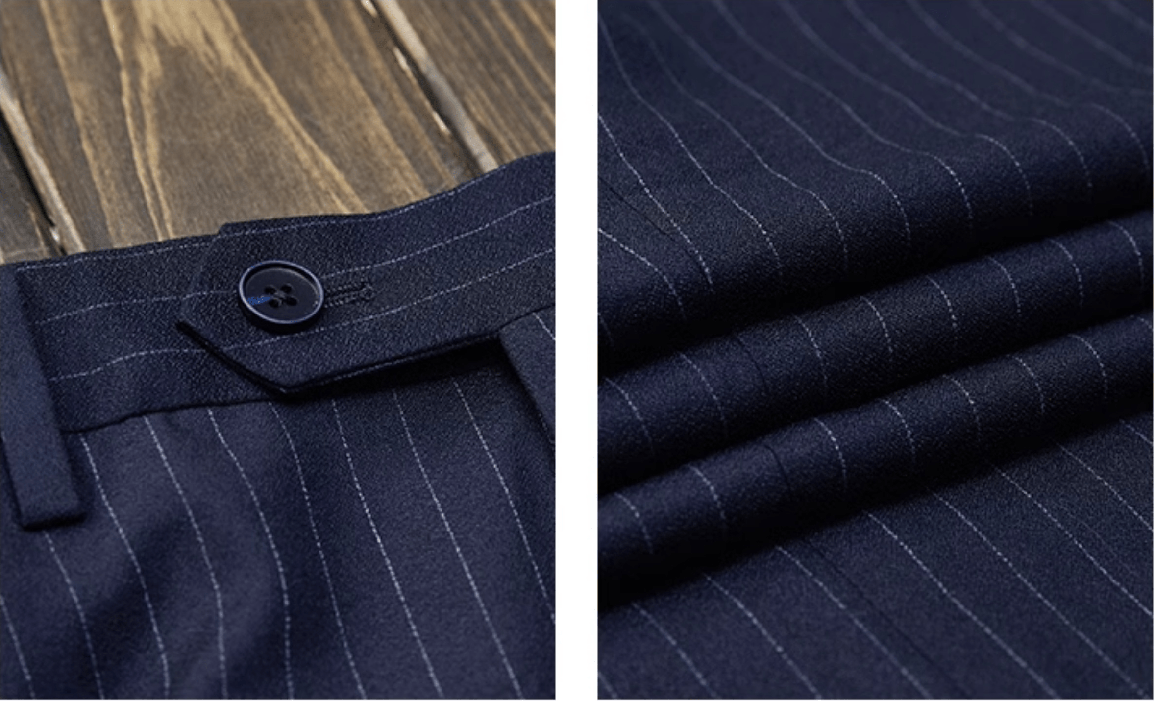 aesido Navy 3 Piece Double Breasted Business Slim Fit Men's Striped Suit Groom Wedding Dress