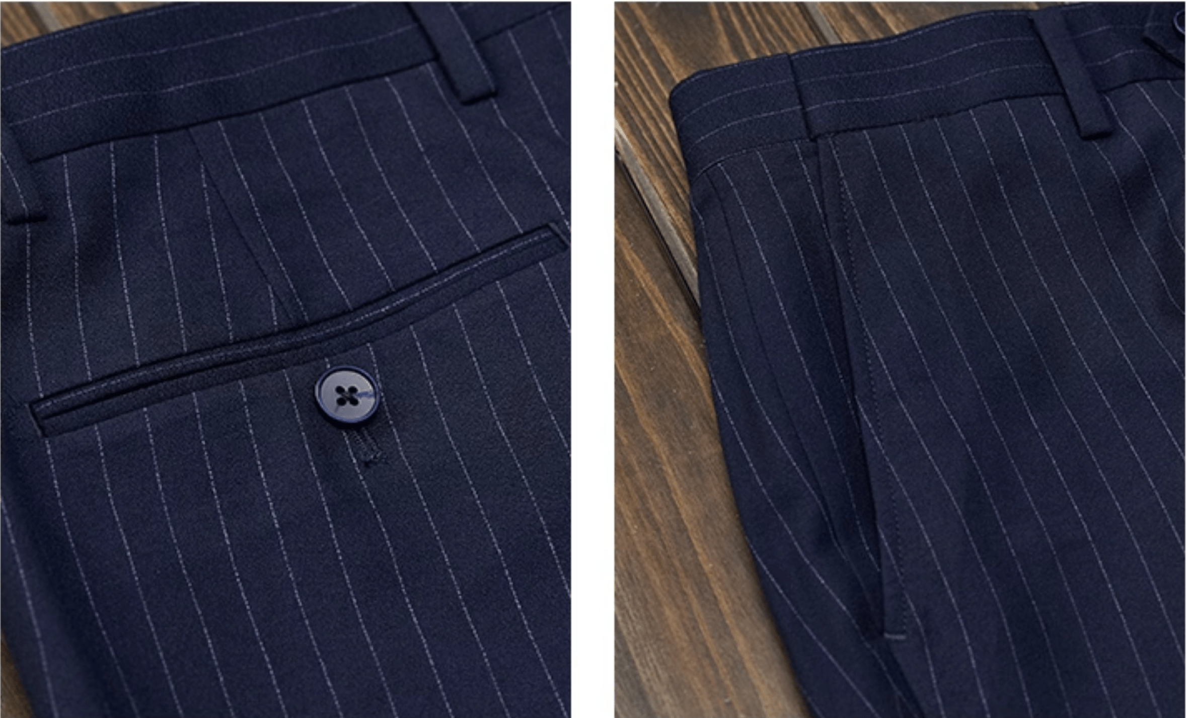 aesido Navy 3 Piece Double Breasted Business Slim Fit Men's Striped Suit Groom Wedding Dress