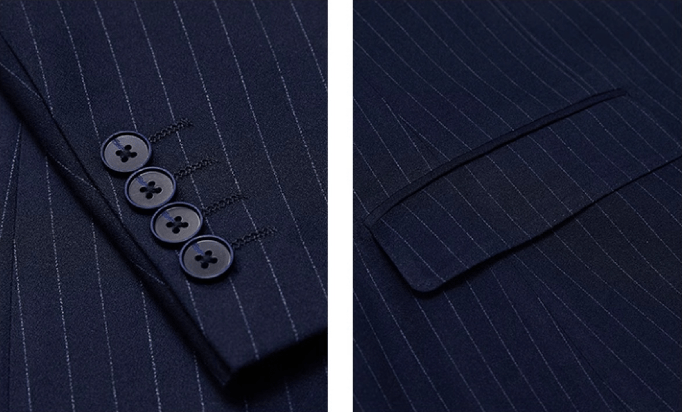 aesido Navy 3 Piece Double Breasted Business Slim Fit Men's Striped Suit Groom Wedding Dress