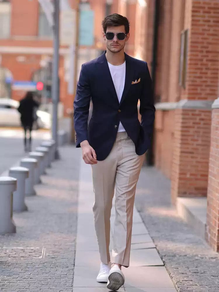 Navy Blue Casual Business Double Button Men's Blazer Navy / 34R Navy Blue Casual Business Double Button Men's Blazer Navy / 34R