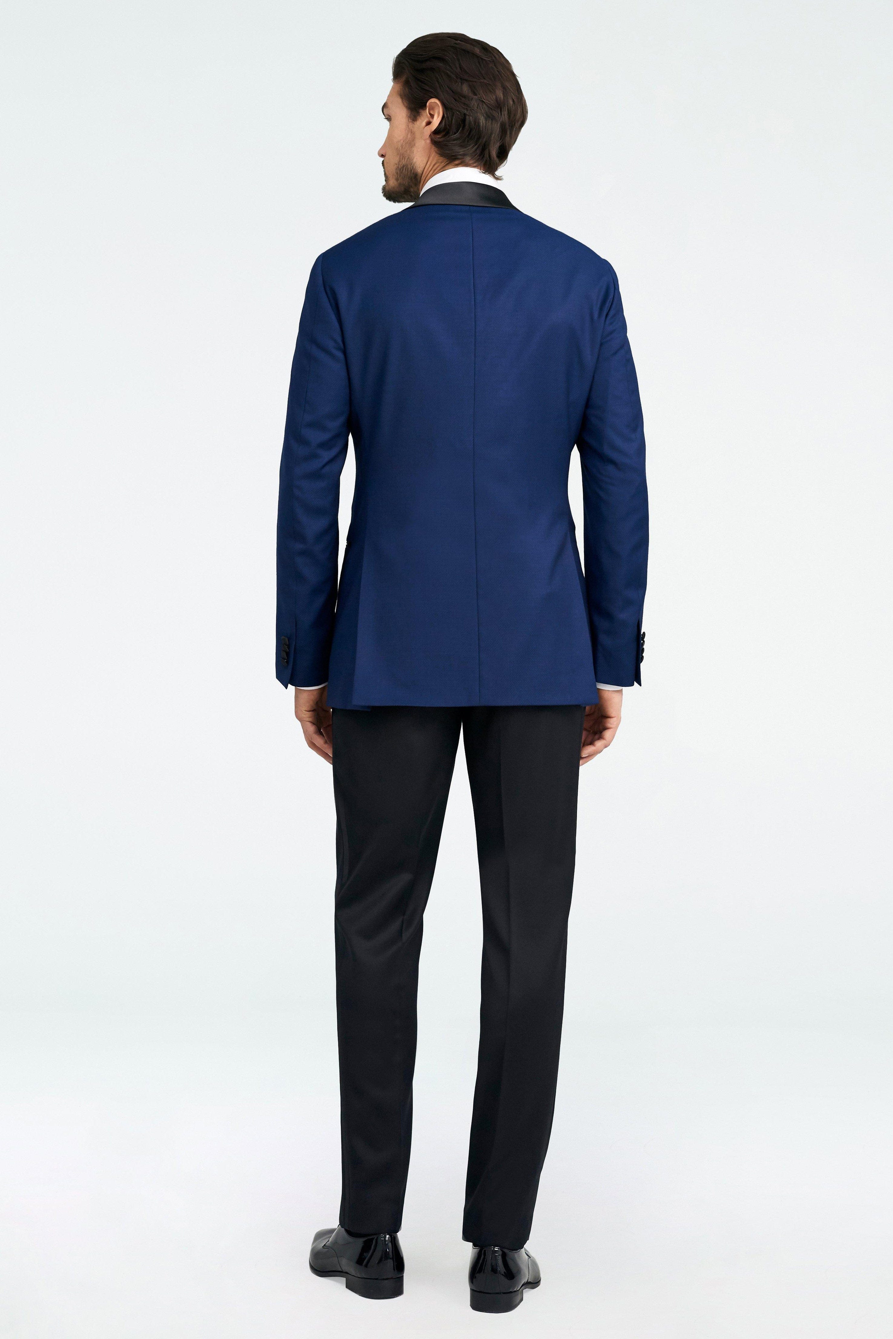 aesido Navy Blue Men's 2-Piece Suit – Satin Collar Blazer and Pants