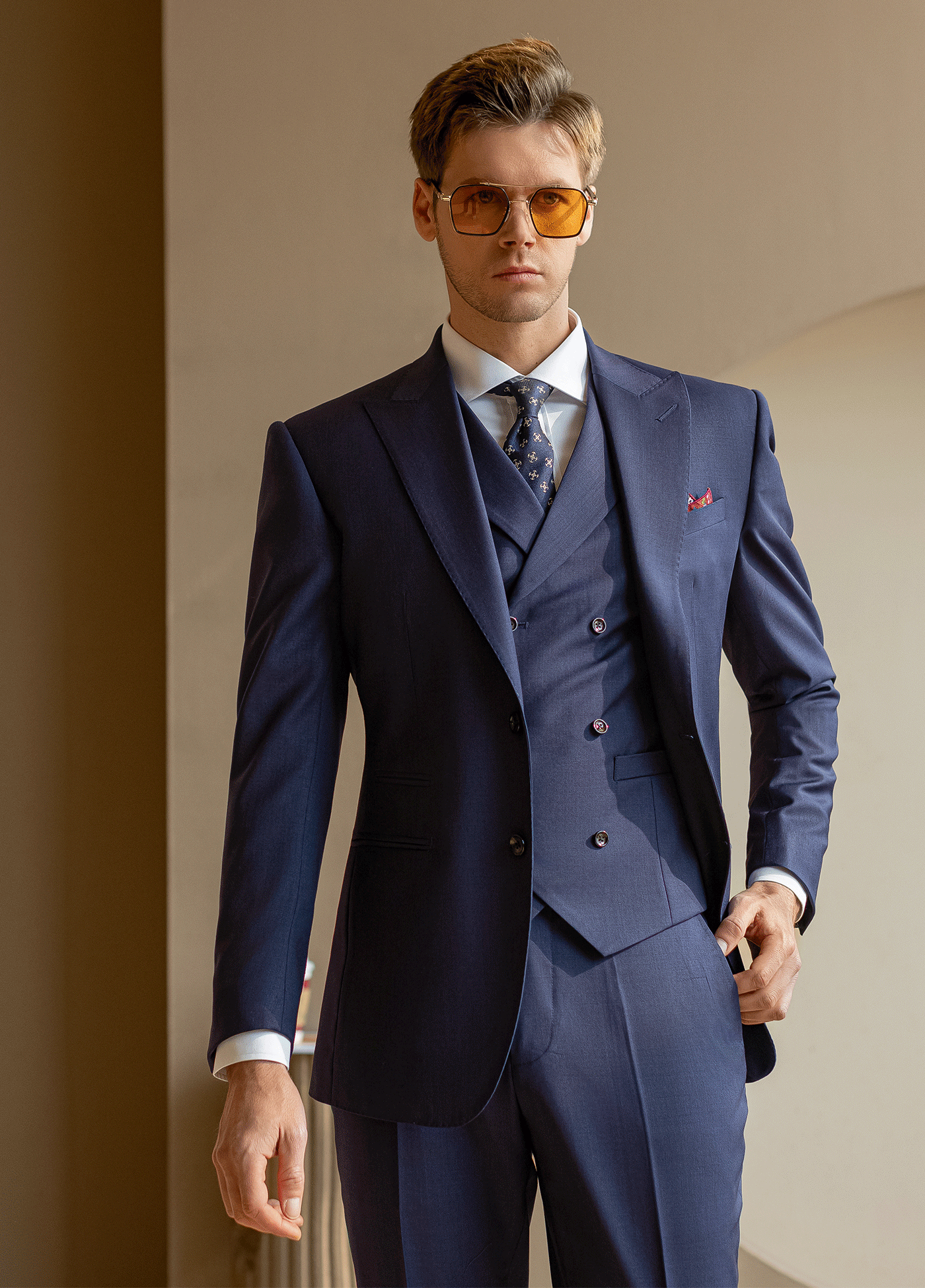 aesido Navy Men's 3 Piece Suit Groom Wedding Slim Fit Business Dress (Blazer+Vest+Pants)