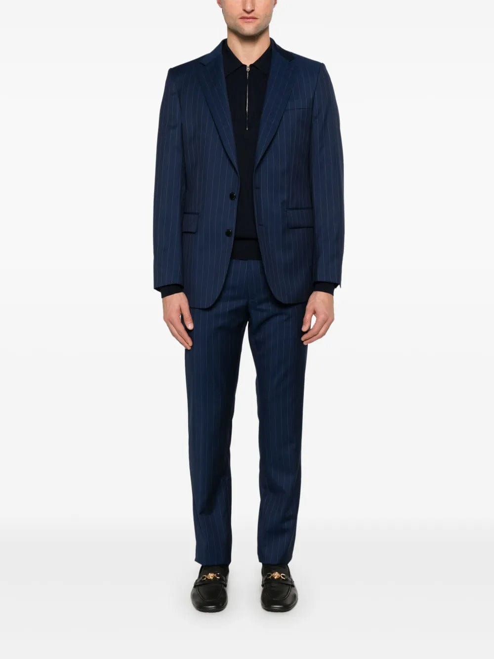aesido Navy Striped Men's 2-Piece Suit – Notch Lapel Blazer & Pants