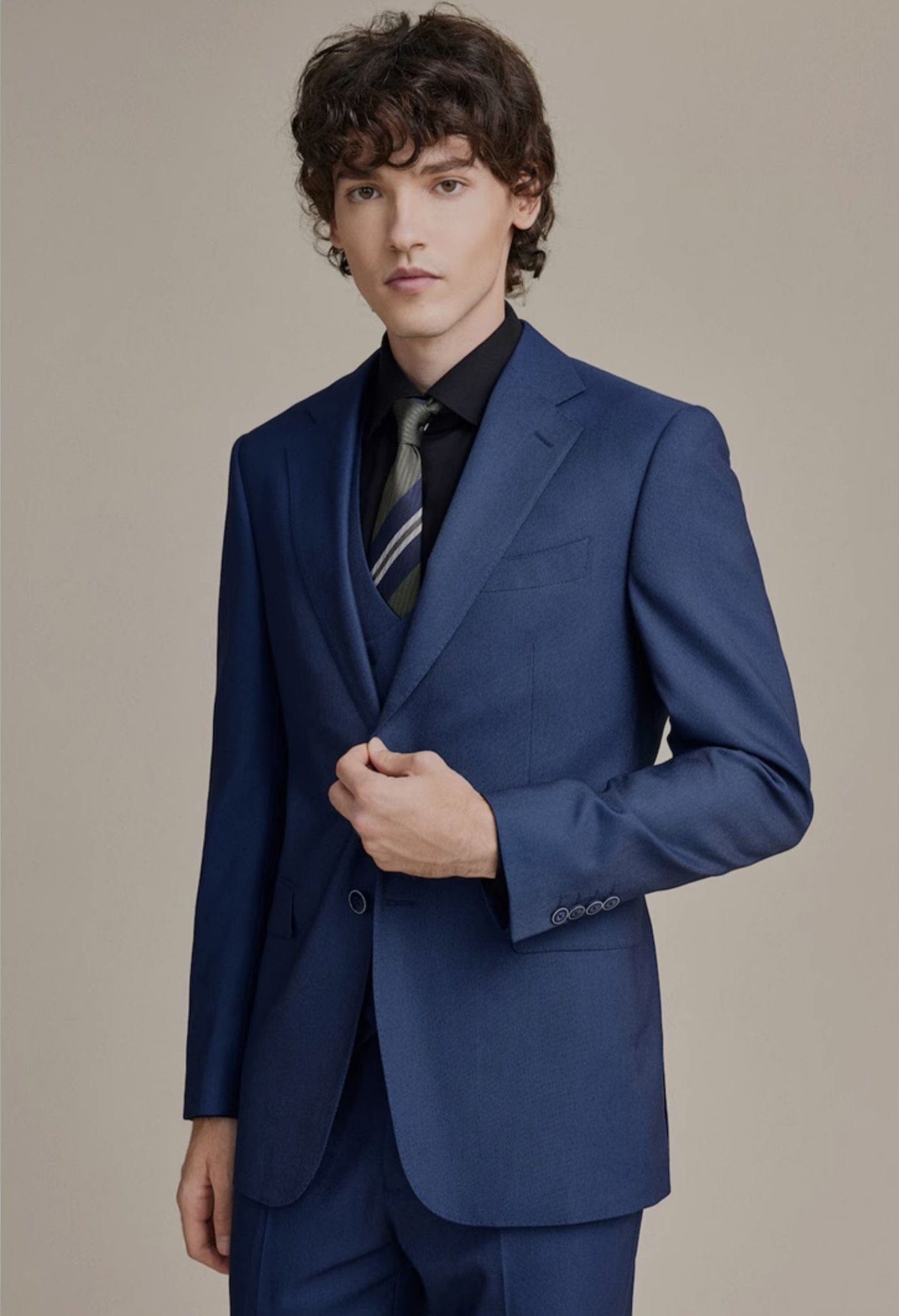 aesido Navy Three Piece Business Casual Slim Men's Suit Groom Wedding Banquet Dress