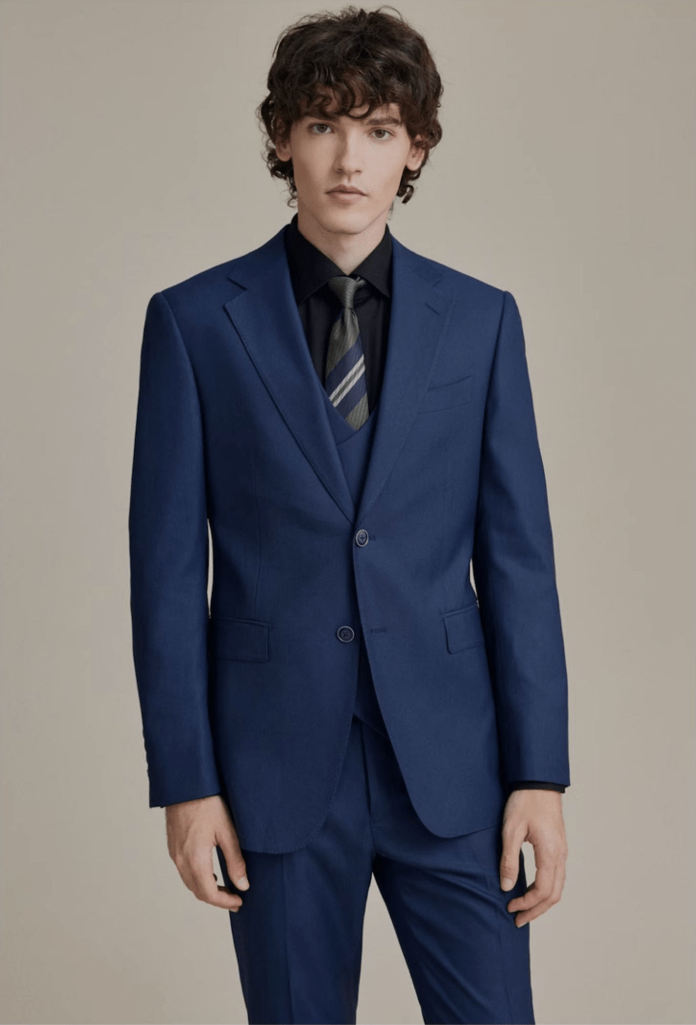 aesido Navy Three Piece Business Casual Slim Men's Suit Groom Wedding Banquet Dress