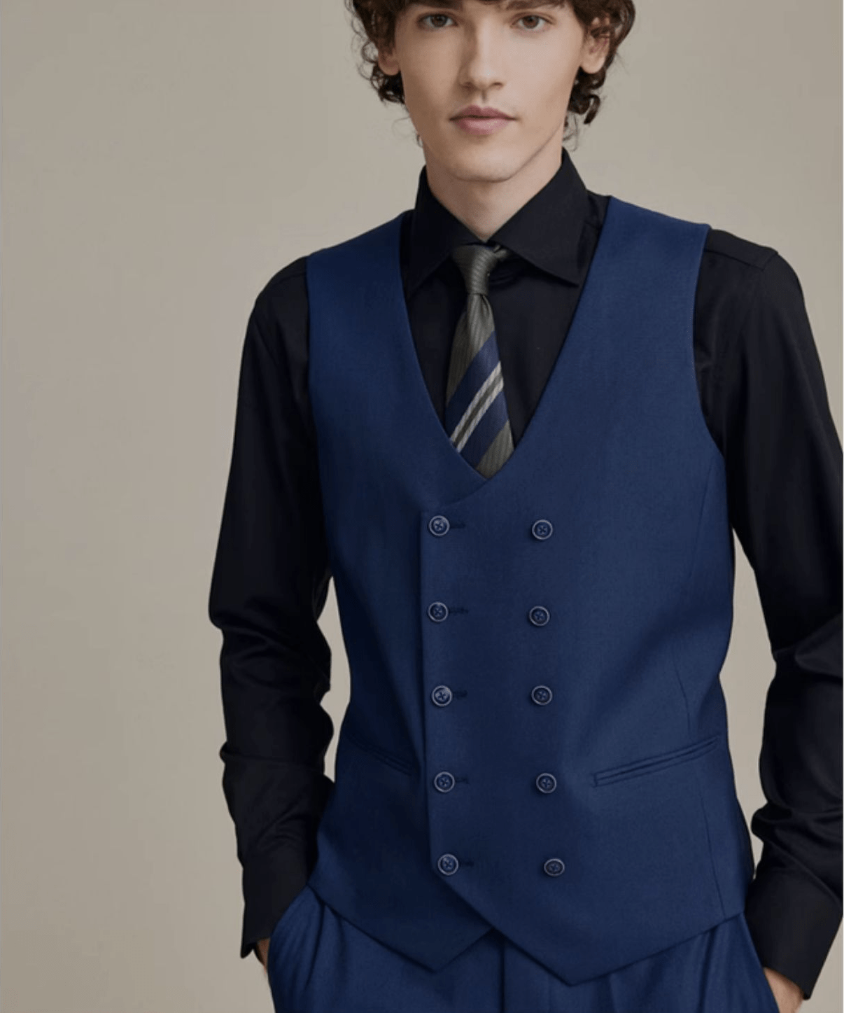 aesido Navy Three Piece Business Casual Slim Men's Suit Groom Wedding Banquet Dress