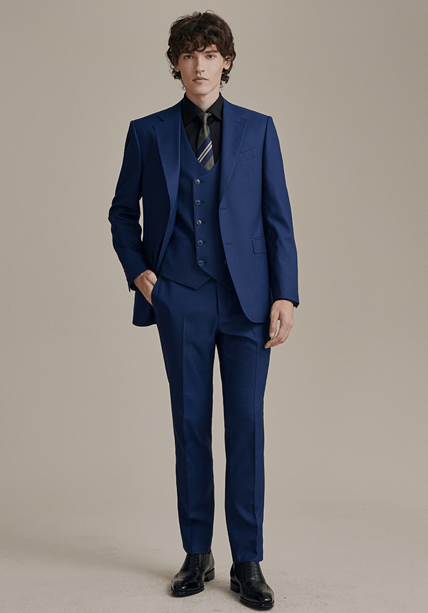 aesido Navy Three Piece Business Casual Slim Men's Suit Groom Wedding Banquet Dress