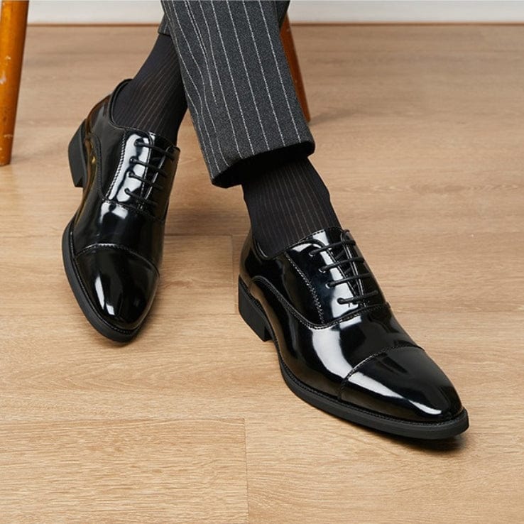 aesido New Summer Open Edge Pearl Patent Leather Pointed Toe Men's Leather Shoes