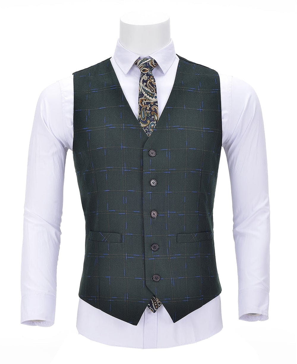 aesido Plaid V Neck Waidtcoat Fashion Suit Vest