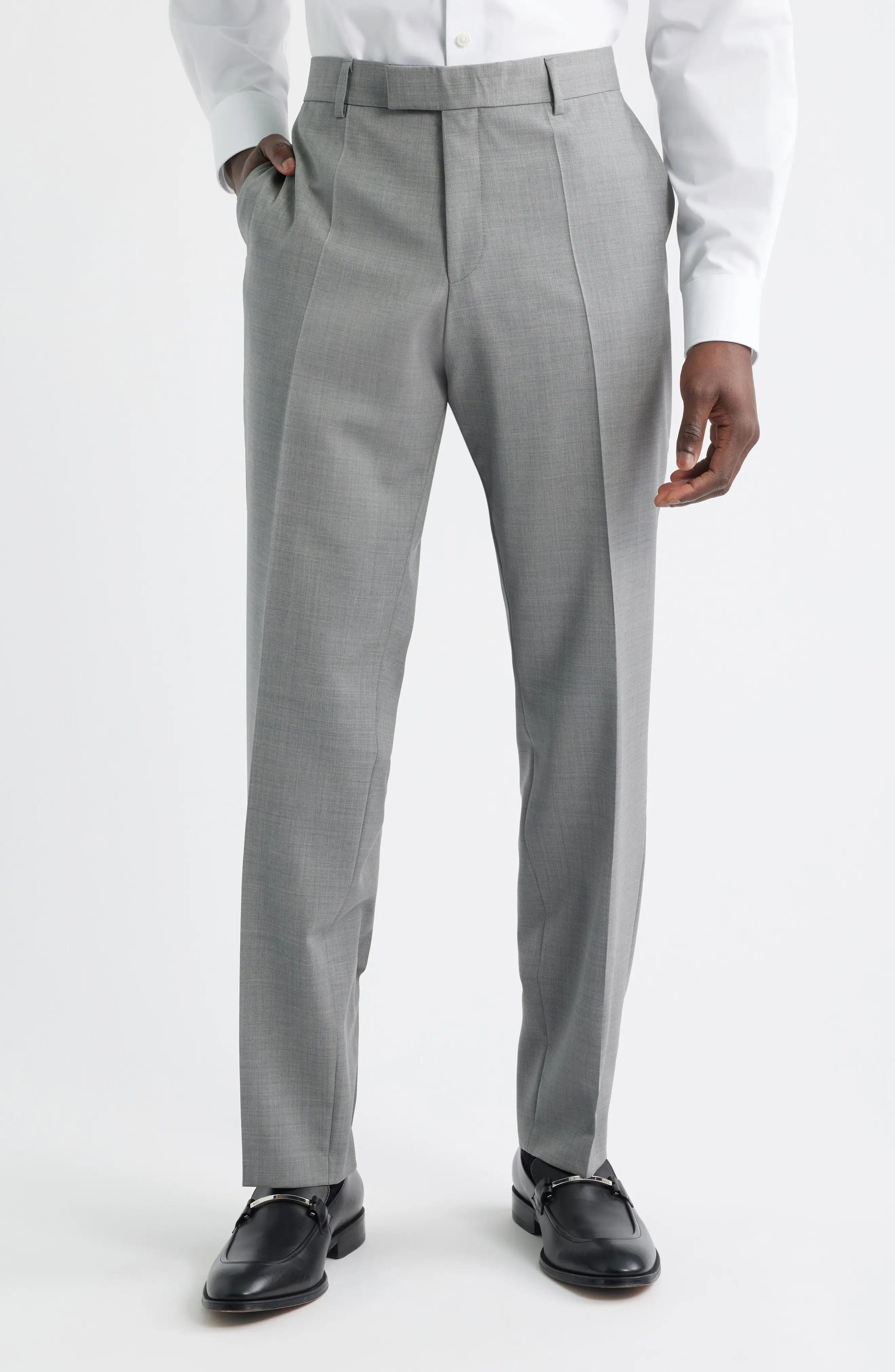 silver gray dress pants INSPIRE CHIC Dress Pants for Men's Classic Fit Solid Stretch Flat Front Work Business Trousers 28 Silver Gray