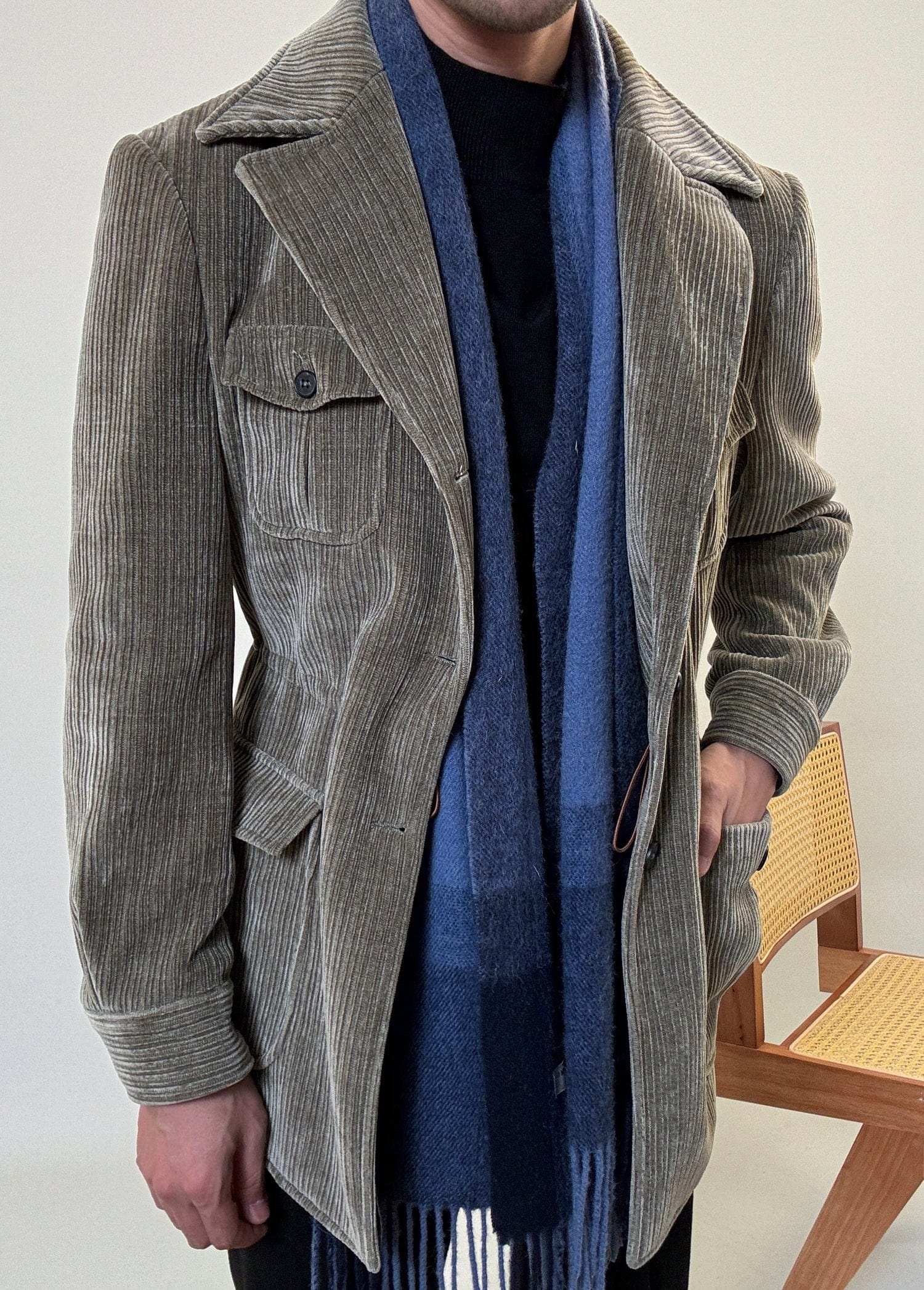 aesido Spring Corduroy Jacket Lapel Retro Trend Business Casual Men's Jacket