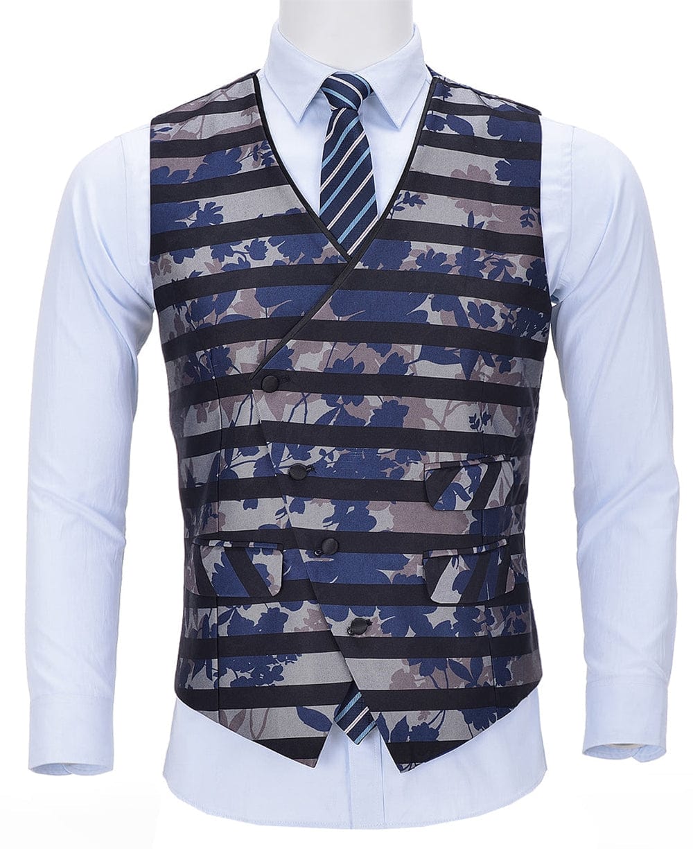 aesido Striped Patterned V Neck Waistcoat
