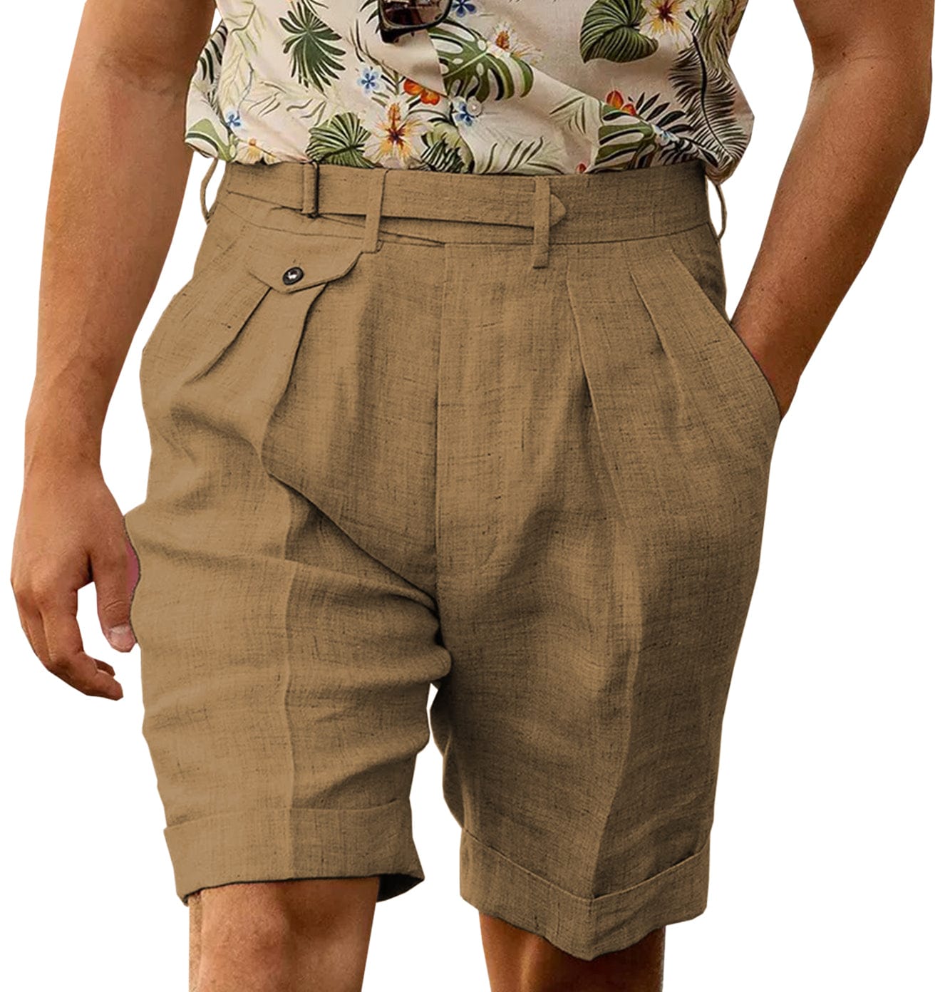 mens cotton dress shorts Aohooy Work Shorts for Men Dress Shorts Button Zipper Cotton Office Business Summer Casual Bermuda Shorts with Pockets Beige,XS, Men's