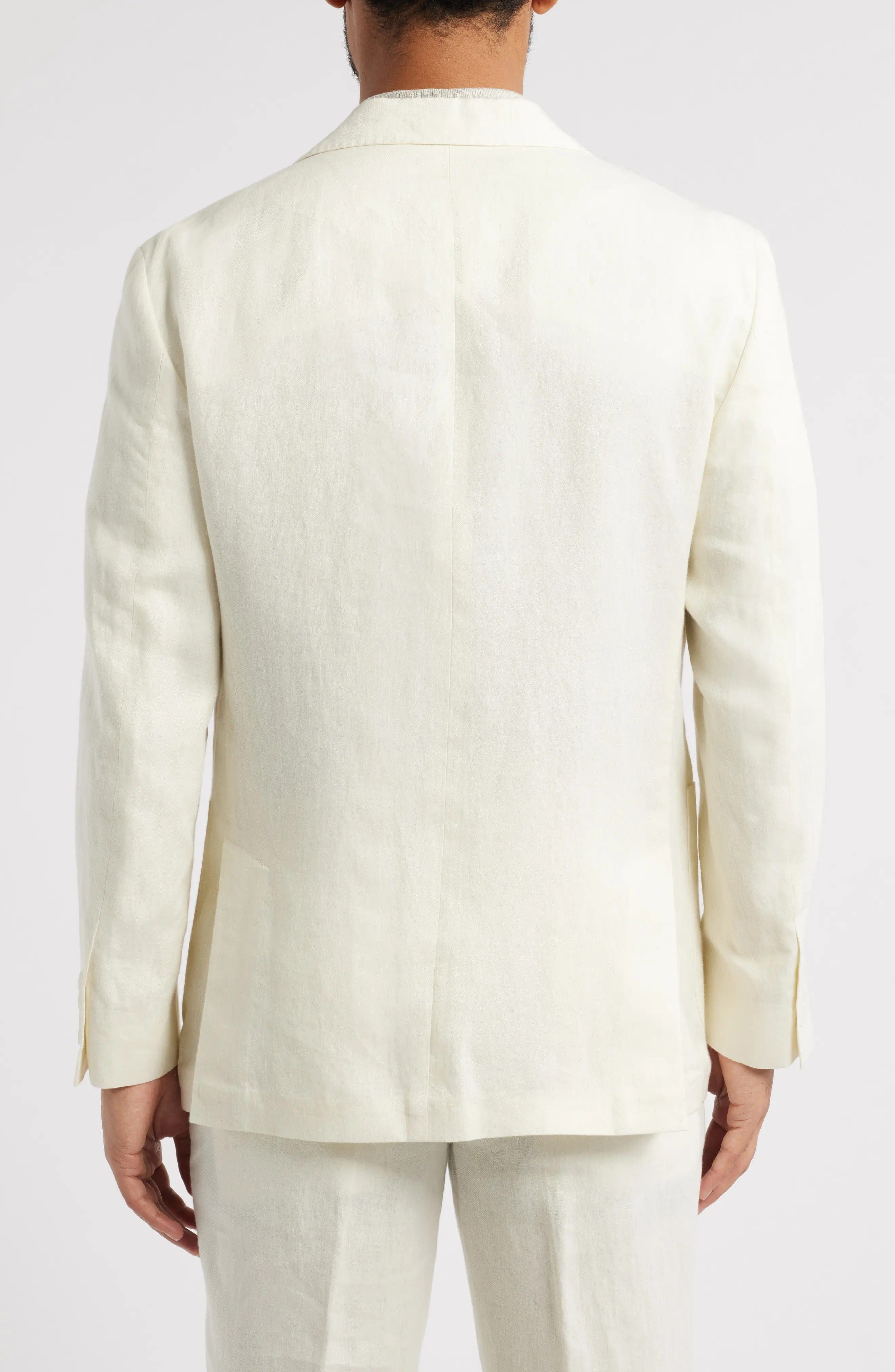 aesido Summer Ivory 2 Piece Linen Double Button Business Casual Men Suit (Blazer+Pants)