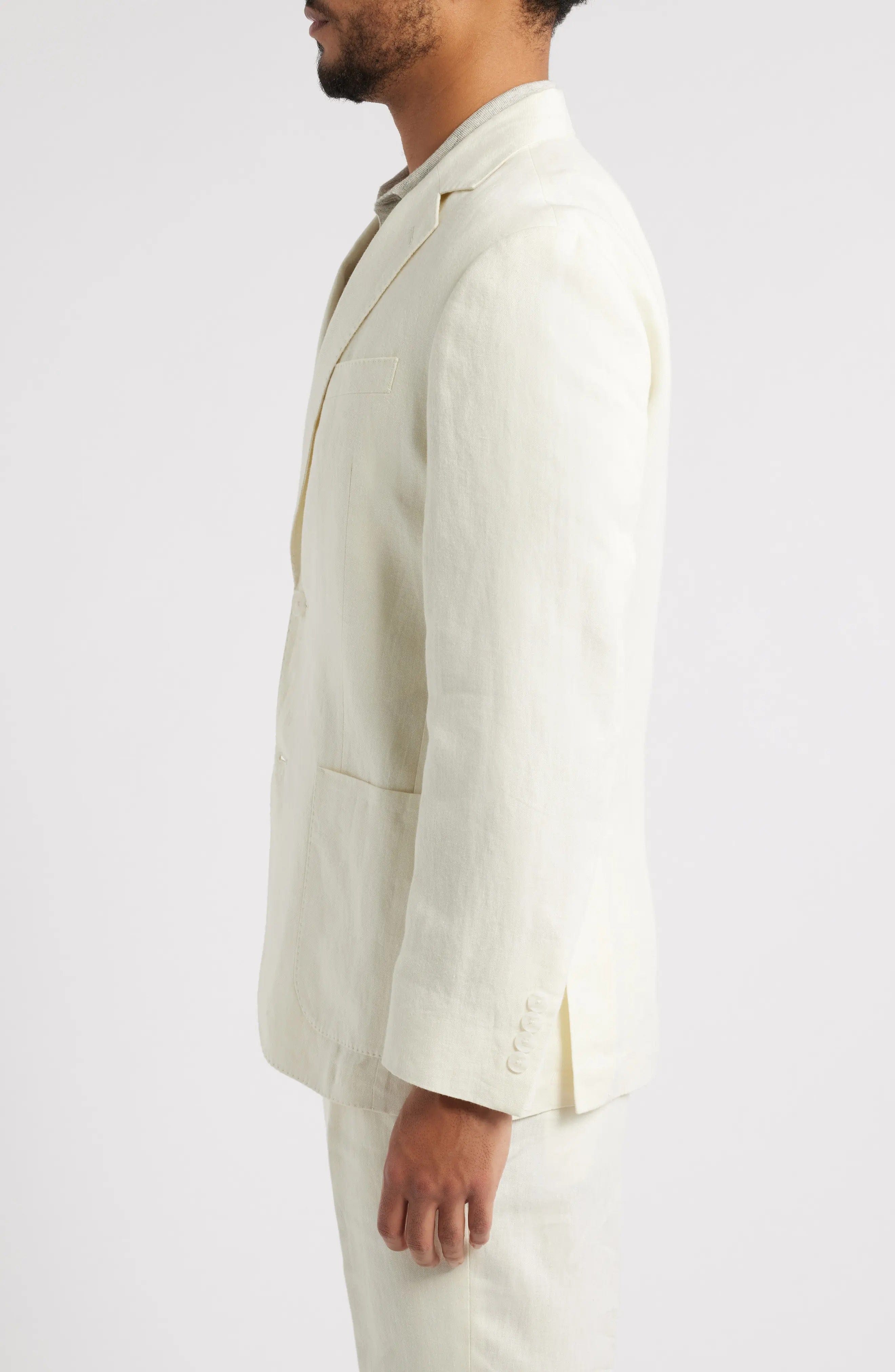 aesido Summer Ivory 2 Piece Linen Double Button Business Casual Men Suit (Blazer+Pants)