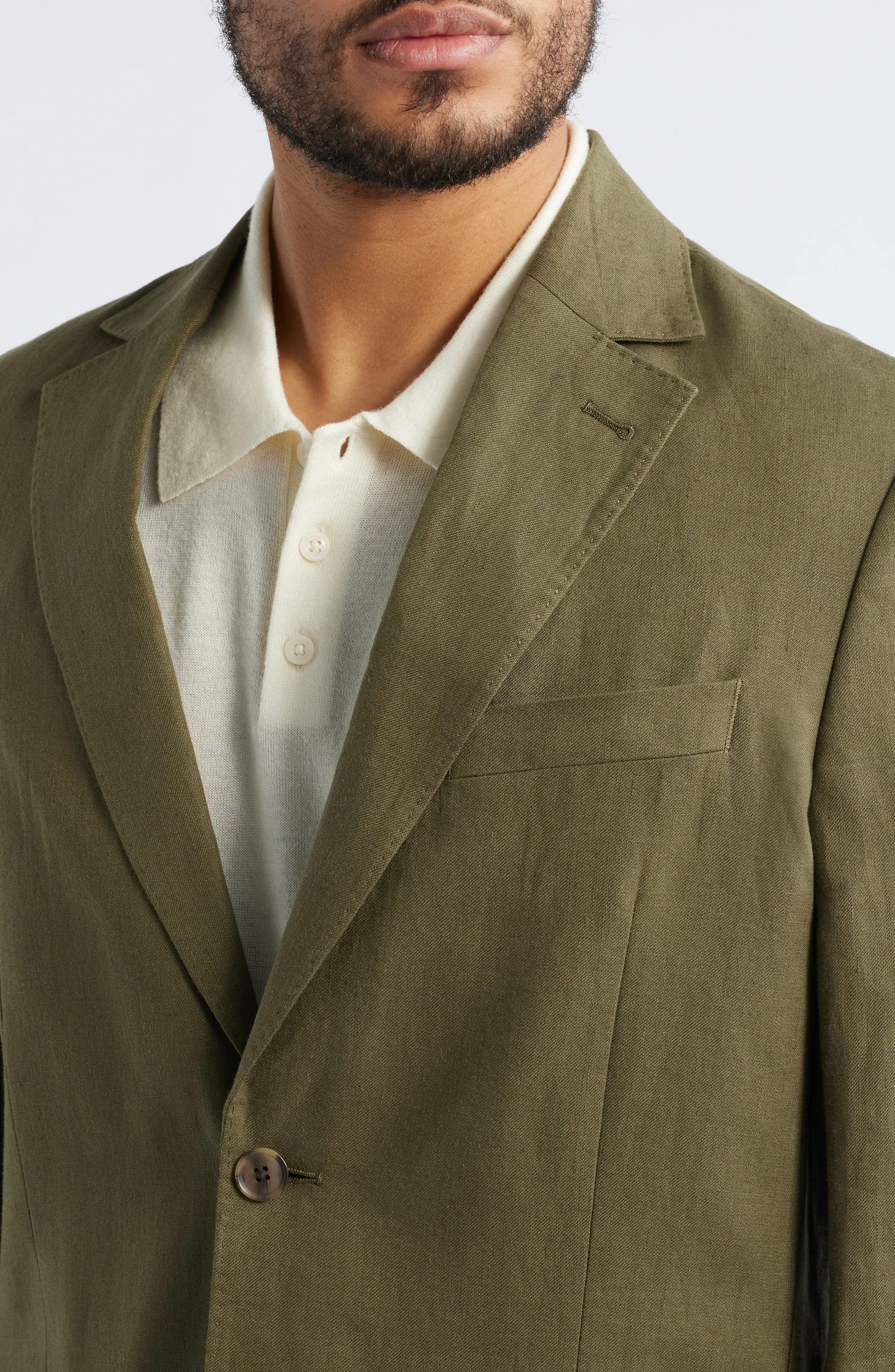 aesido Summer Olive Green 2 Piece Linen Double Button Business Casual Men Suit (Blazer+Pants)