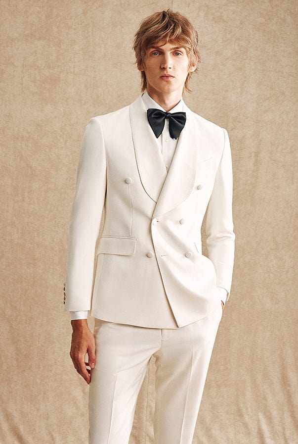White 2 Piece Men Suit Shawl Lapel Slim Fit Business Groom Wedding Dress White / 38R White 2 Piece Men Suit Shawl Lapel Slim Fit Business Groom Wedding Dress White / 38R