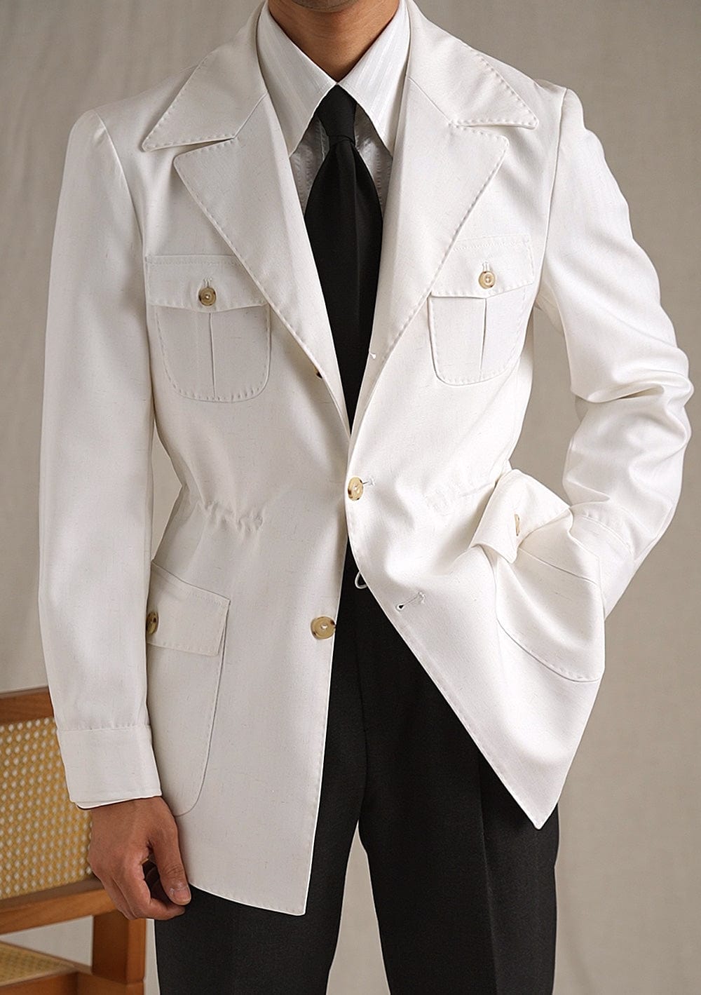 Mens Cotton-Linen Blazer Spring & Autumn Single-Breasted Jacket White / M Mens Cotton-Linen Blazer Spring & Autumn Single-Breasted Jacket White / M