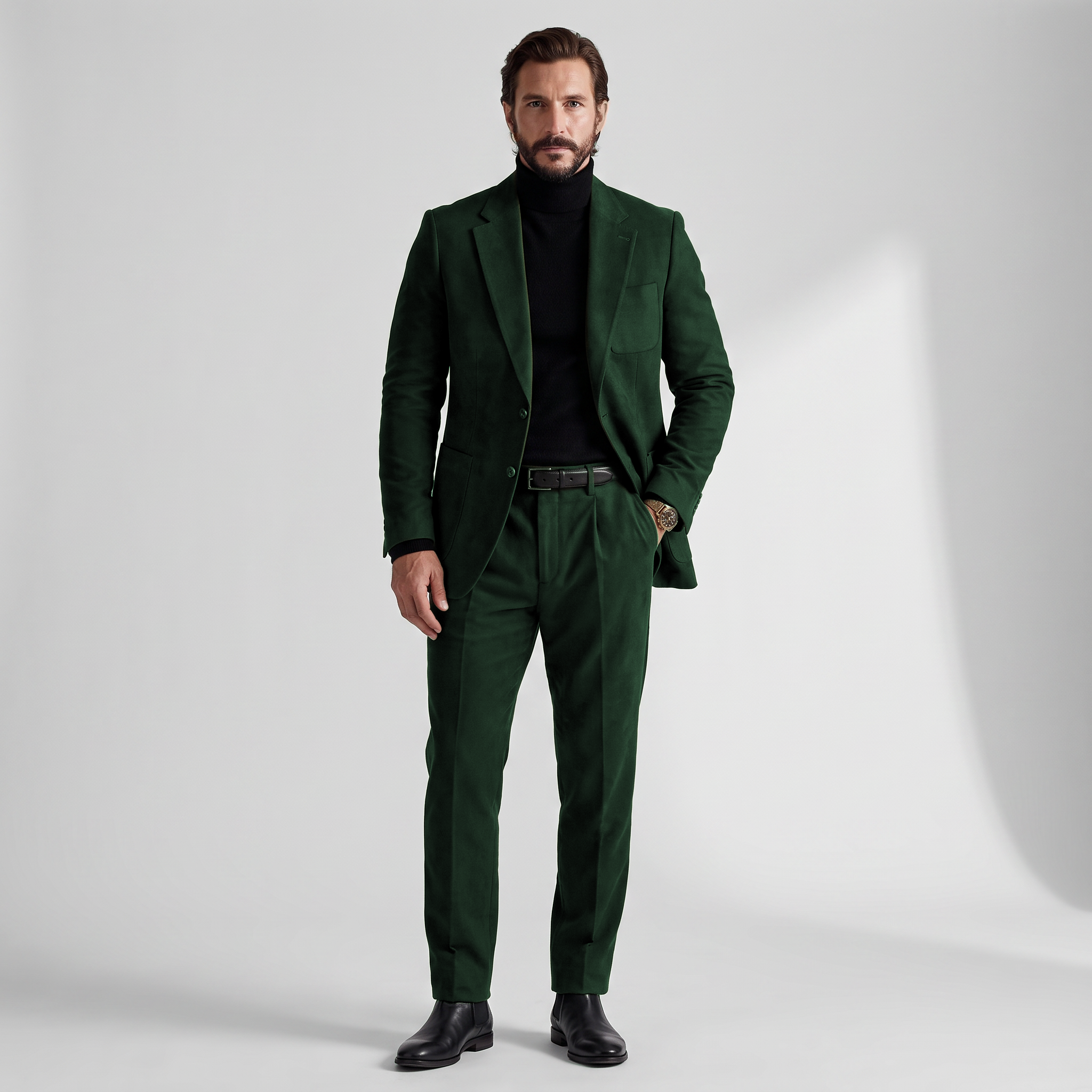 Aesido Retro Men’s Suede 2 Pieces Notch Lapel Men's Suits (Blazer+Pants)