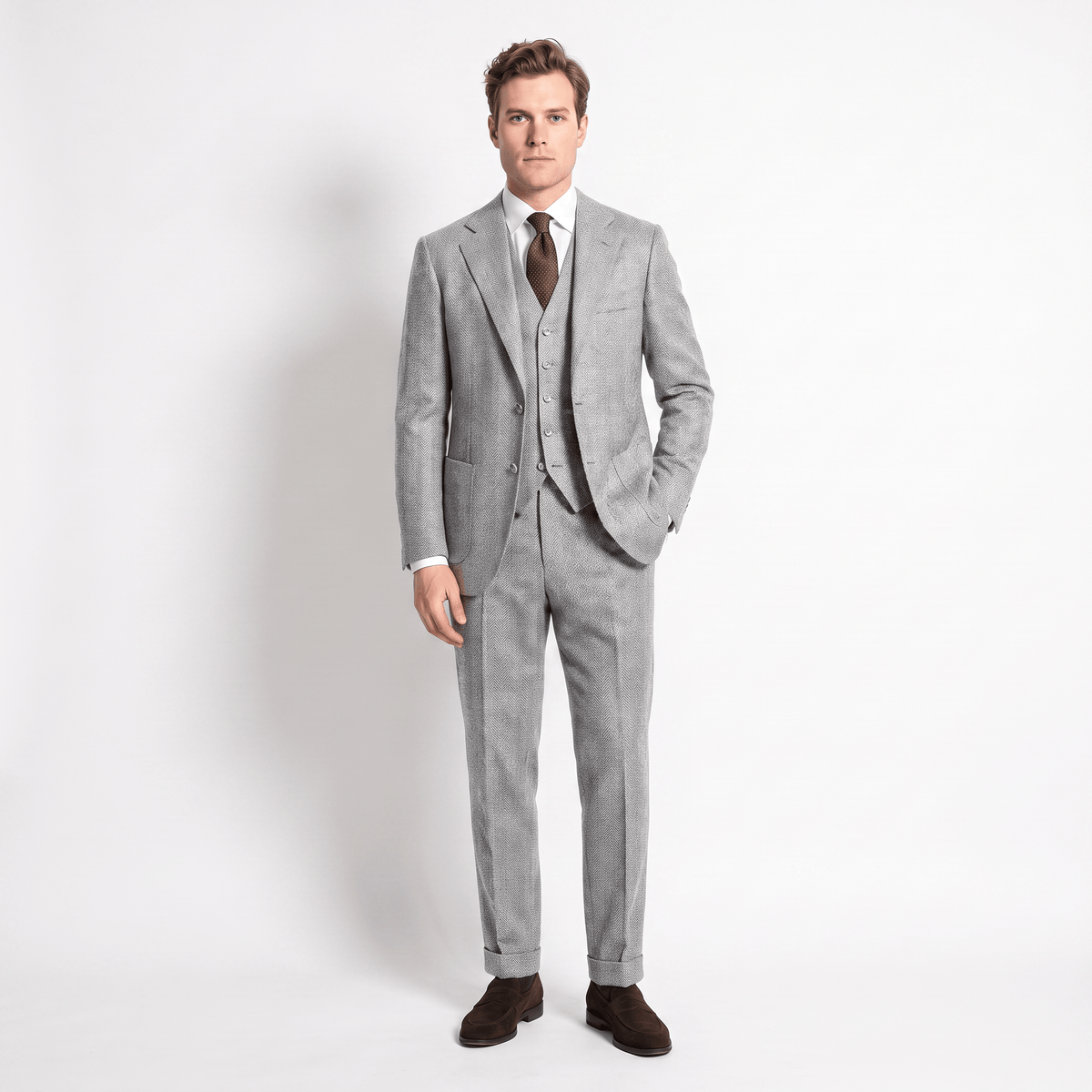 Aesido 3 Pieces Men's Suit Herringbone Notch Lapel Suits (Blazer+Vest+Pants)