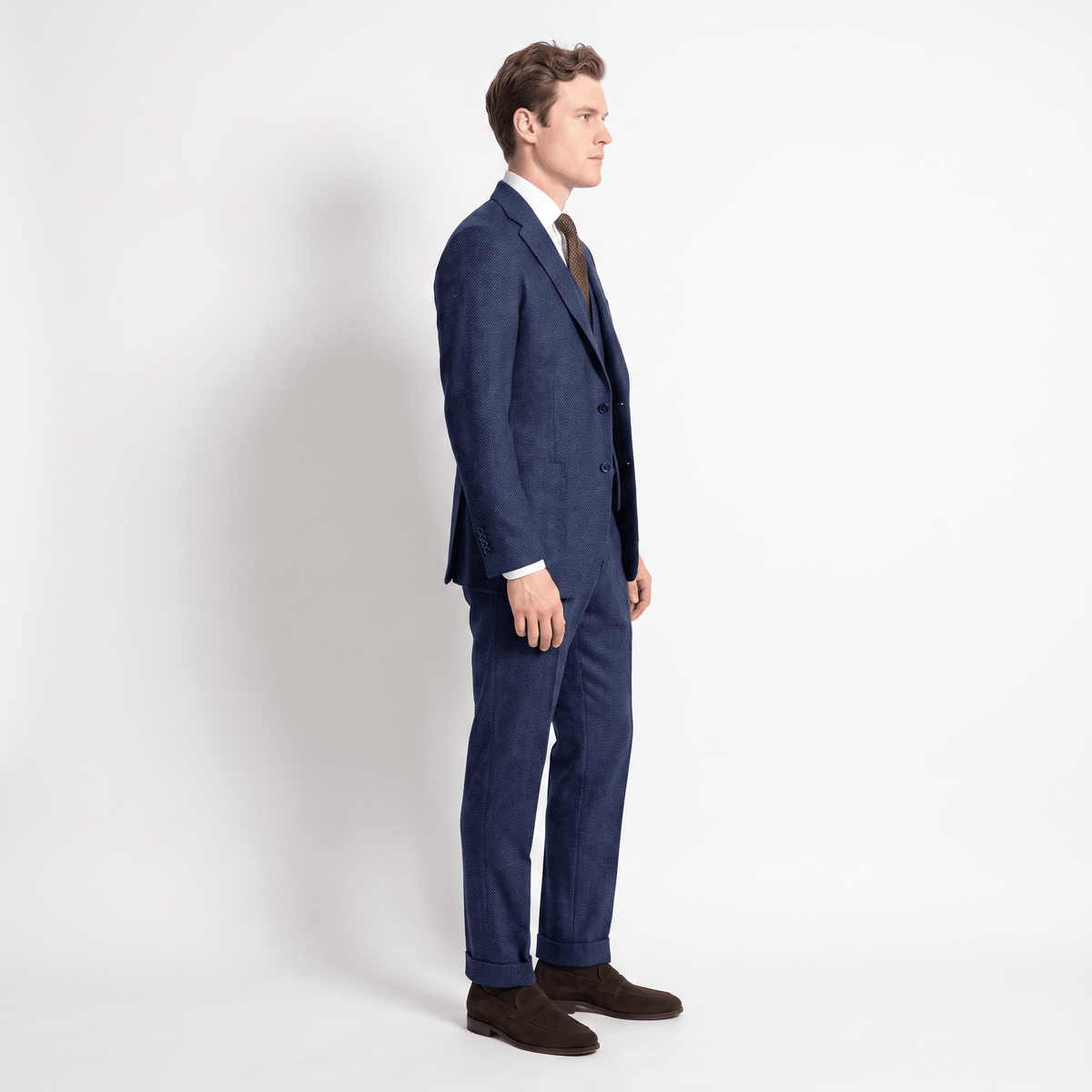 Aesido 3 Pieces Men's Suit Herringbone Notch Lapel Suits (Blazer+Vest+Pants)