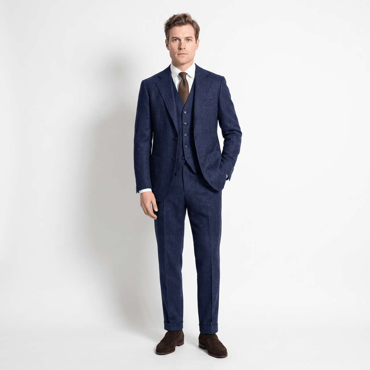 Aesido 3 Pieces Men's Suit Herringbone Notch Lapel Suits (Blazer+Vest+Pants)