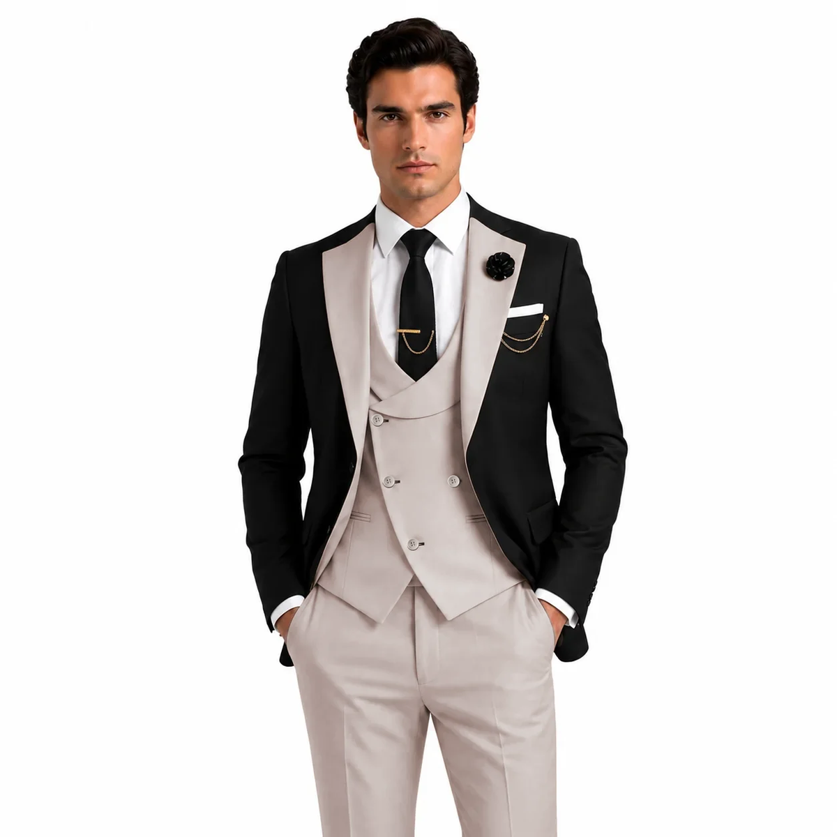 Formal Men's Suits Slim Fit 3 Pieces Notch Lapel Tuxedos (Blazer+Vest+Pant)