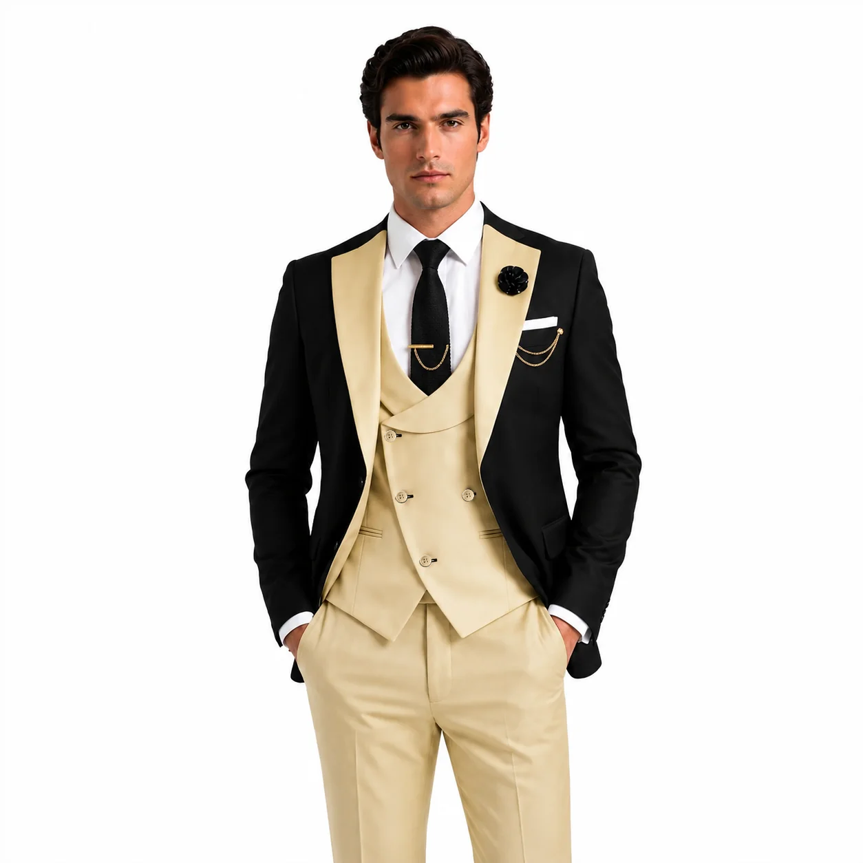 Formal Men's Suits Slim Fit 3 Pieces Notch Lapel Tuxedos (Blazer+Vest+Pant)