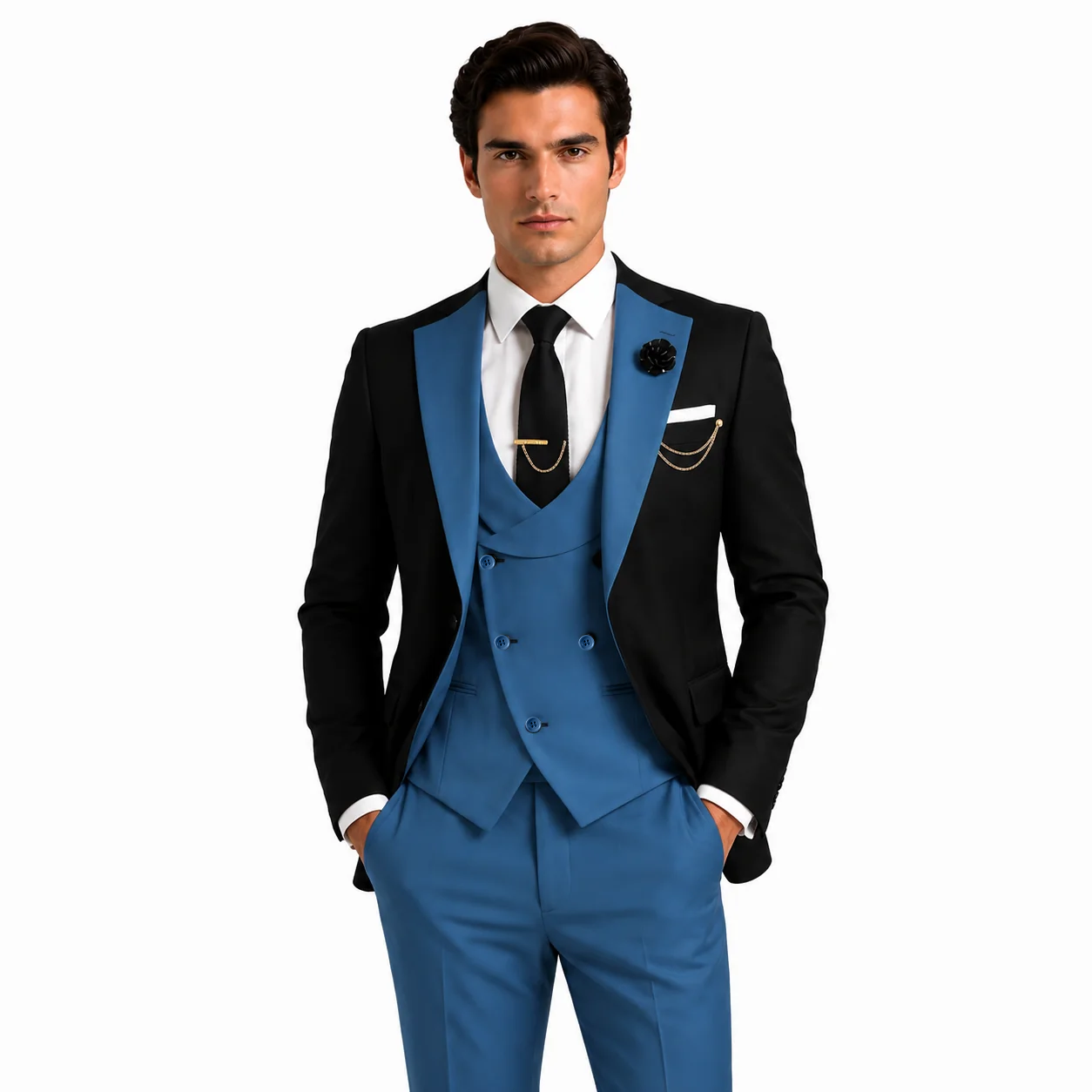 Formal Men's Suits Slim Fit 3 Pieces Notch Lapel Tuxedos (Blazer+Vest+Pant)