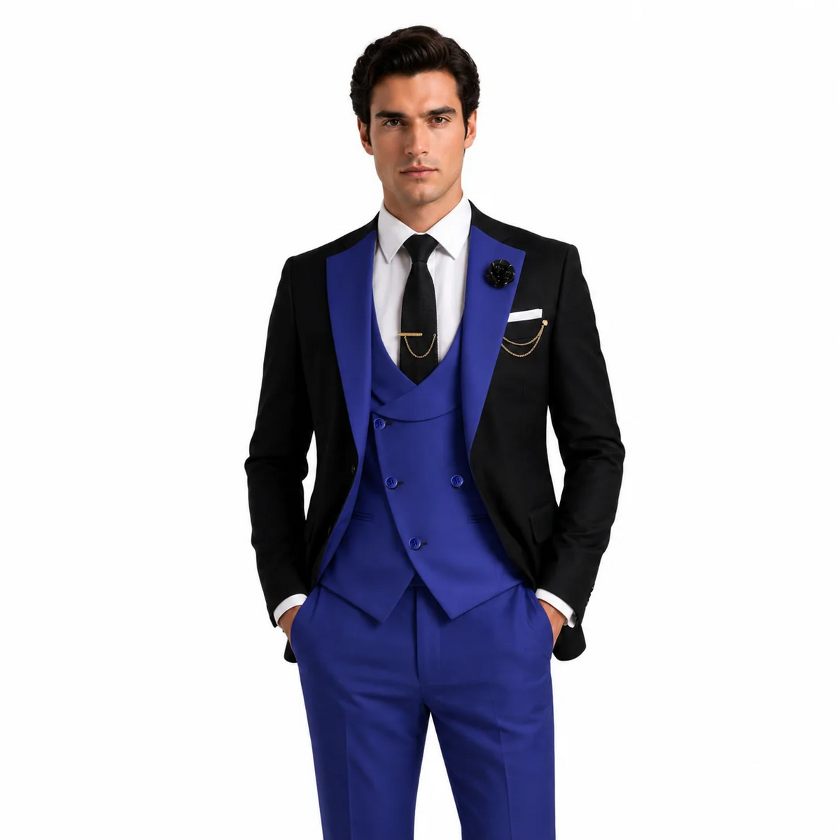 Formal Men's Suits Slim Fit 3 Pieces Notch Lapel Tuxedos (Blazer+Vest+Pant)
