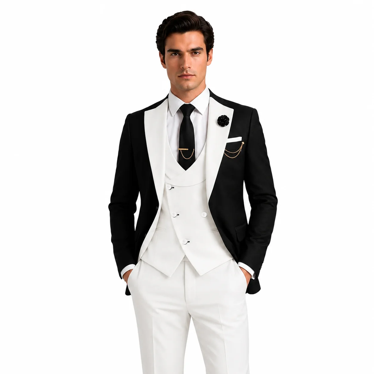 Formal Men's Suits Slim Fit 3 Pieces Notch Lapel Tuxedos (Blazer+Vest+Pant)