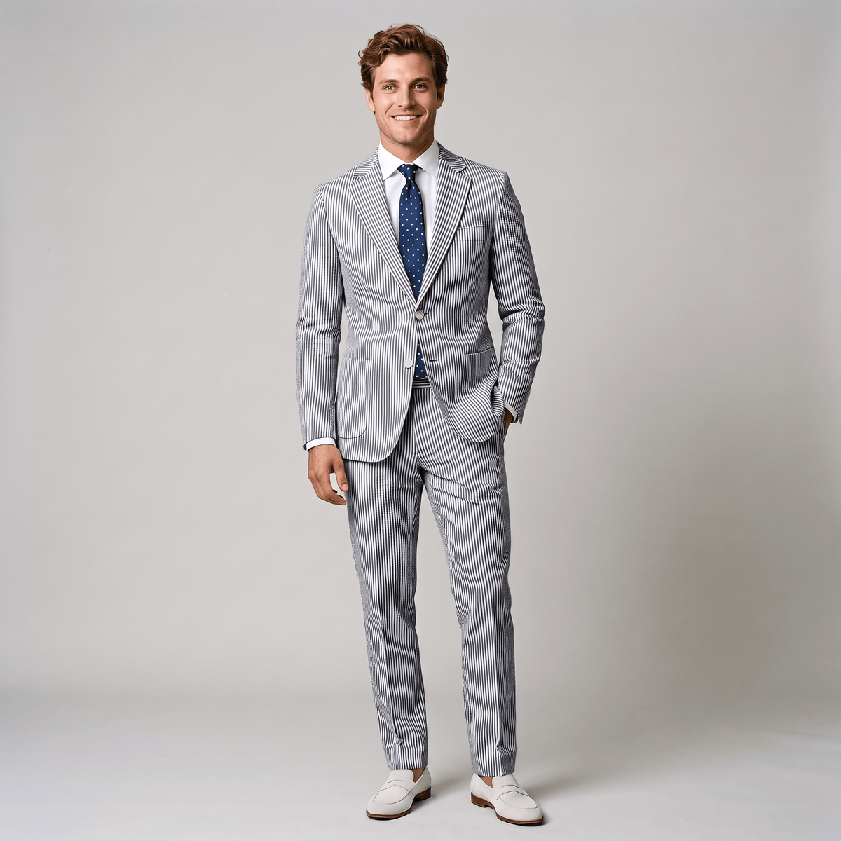 Aesido Fashion Men's 2 Pieces Striped Seersucker Notch Lapel Suit (Blazer+Pants)