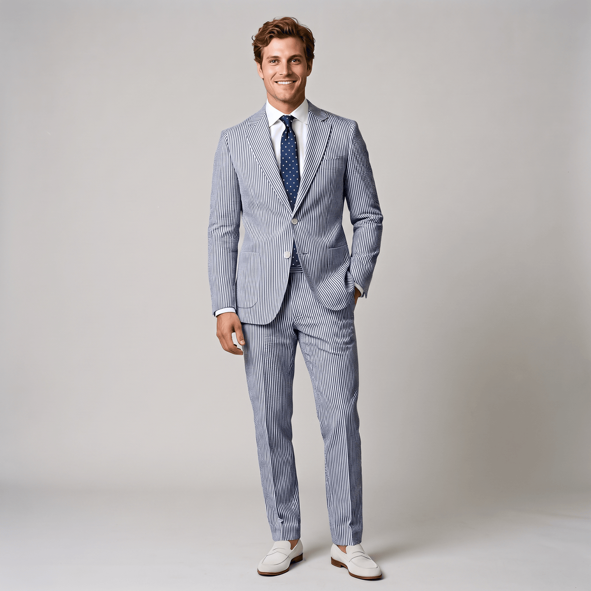 Aesido Fashion Men's 2 Pieces Striped Seersucker Notch Lapel Suit (Blazer+Pants)