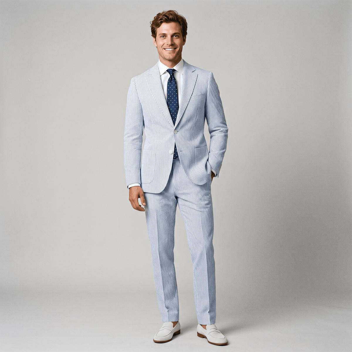 Aesido Fashion Men's 2 Pieces Striped Seersucker Notch Lapel Suit (Blazer+Pants)