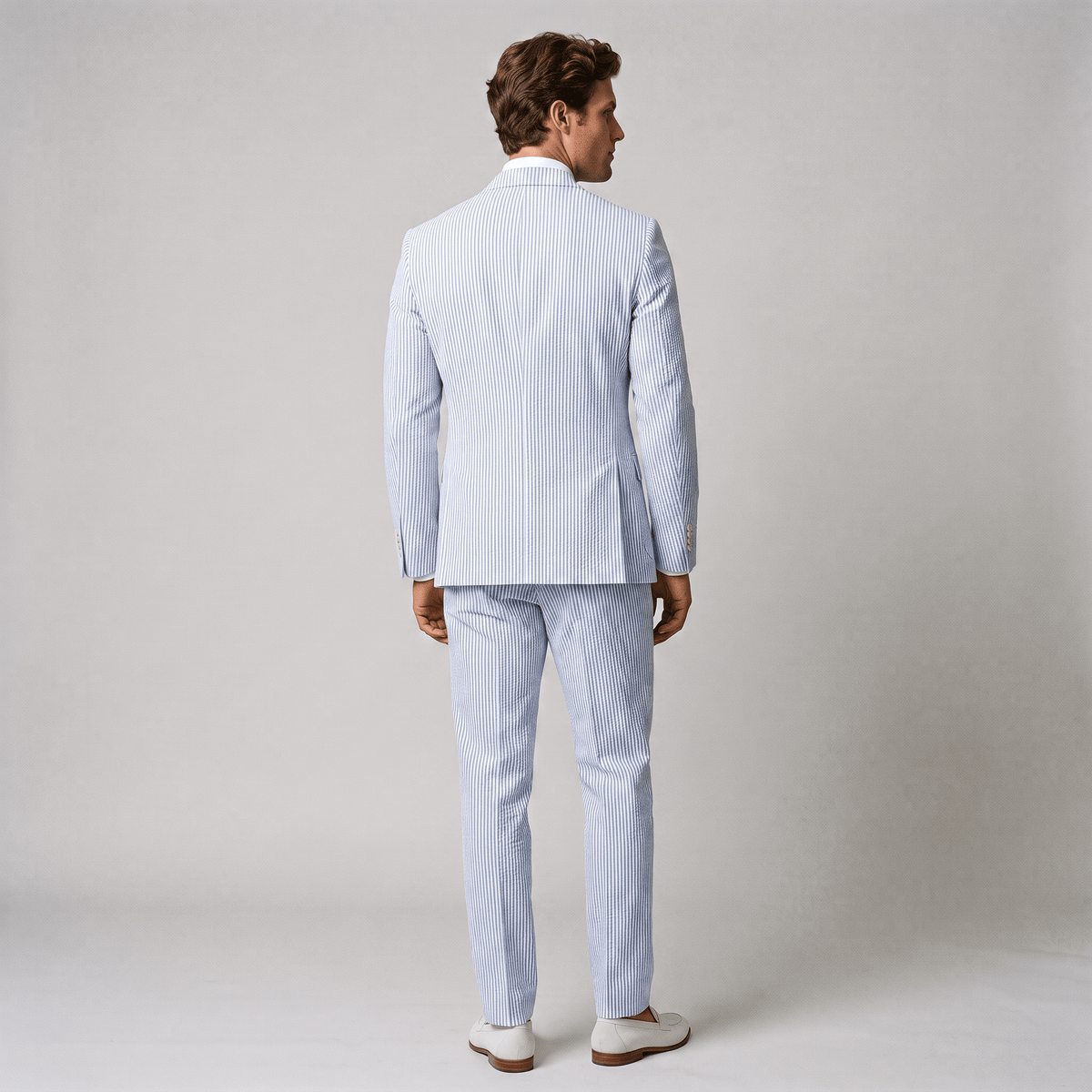 Aesido Fashion Men's 2 Pieces Striped Seersucker Notch Lapel Suit (Blazer+Pants)