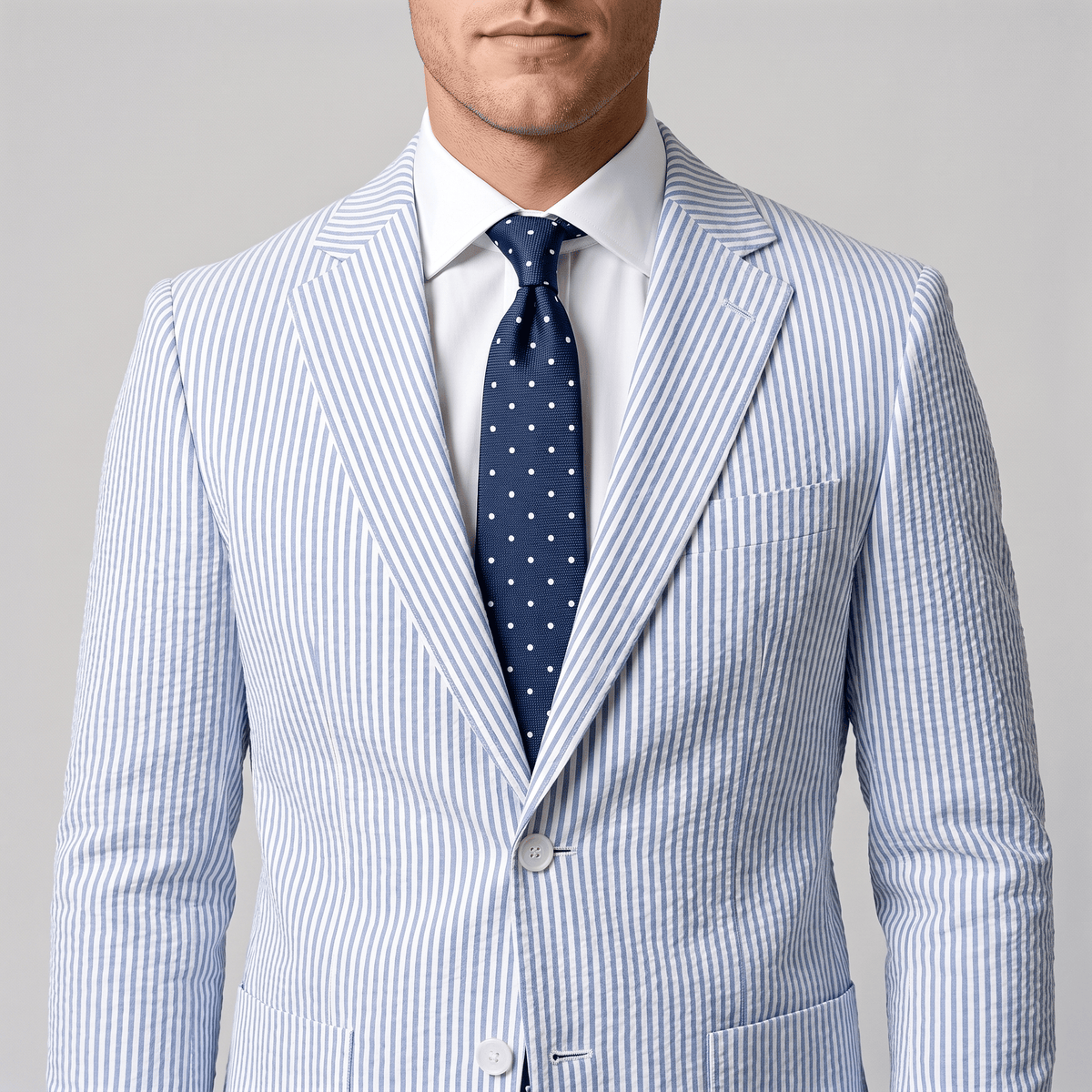 Aesido Fashion Men's 2 Pieces Striped Seersucker Notch Lapel Suit (Blazer+Pants)