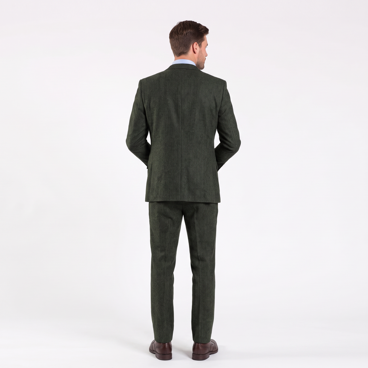 Aesido Men’s 3 Pieces Herringbone Tweed Notch Lapel Gent Suit (Blazer+Vest+Pants)